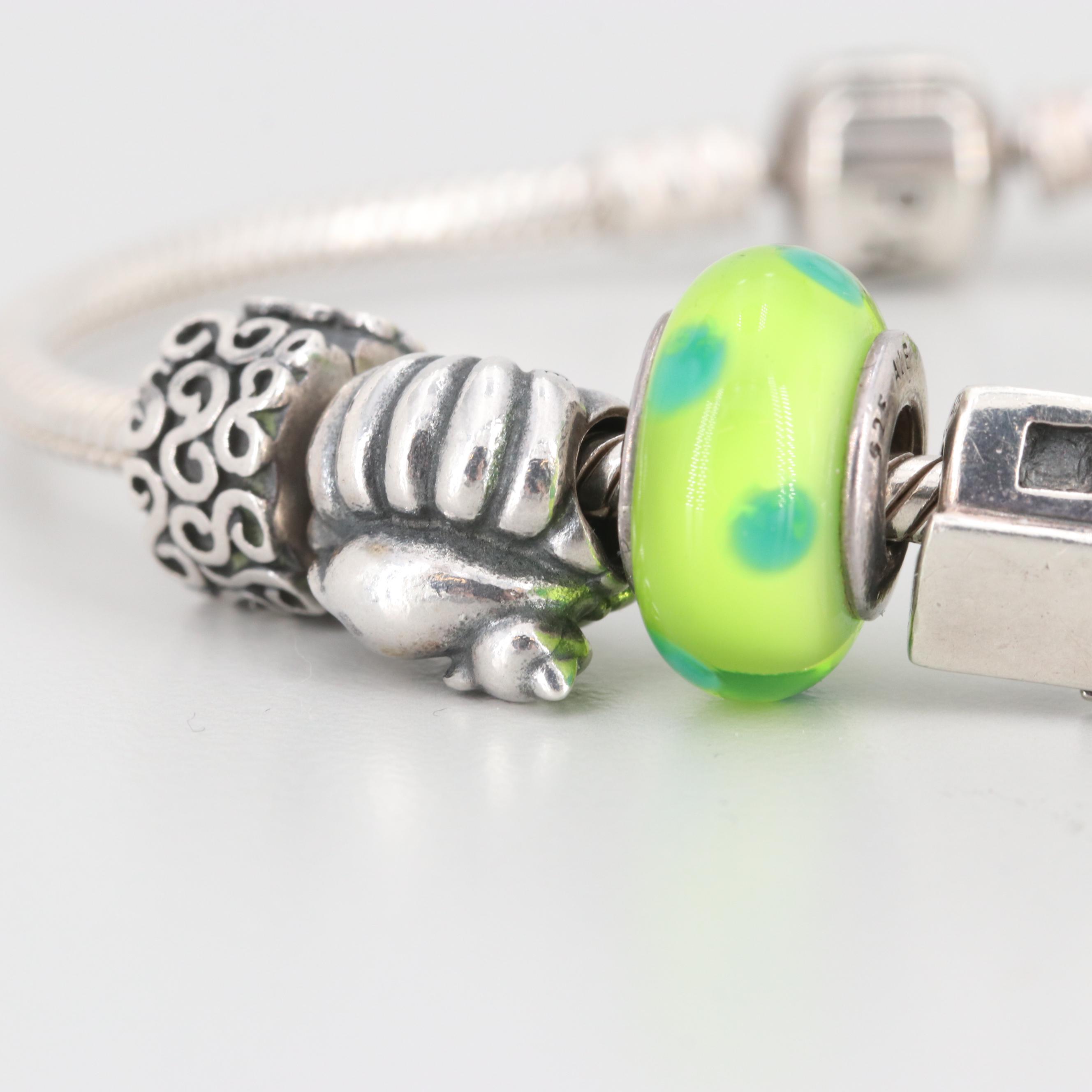 Pandora Sterling Silver Glass and Enamel Charm Bracelet