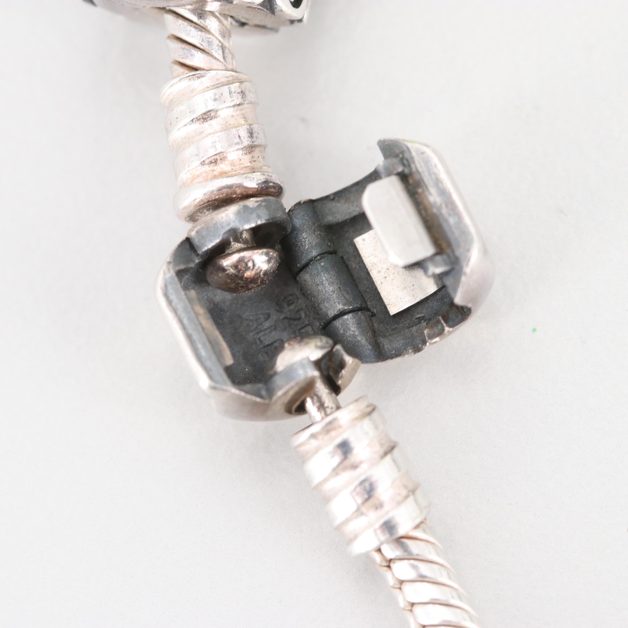 Pandora Sterling Silver Glass and Enamel Charm Bracelet