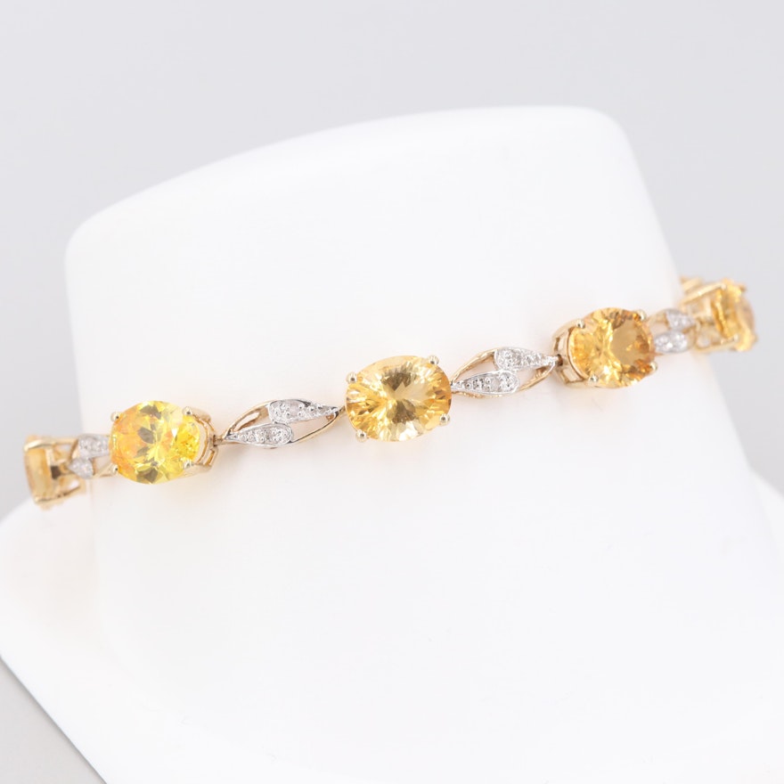 10K Yellow Gold Citrine, Diamond and Cubic Zirconia Bracelet