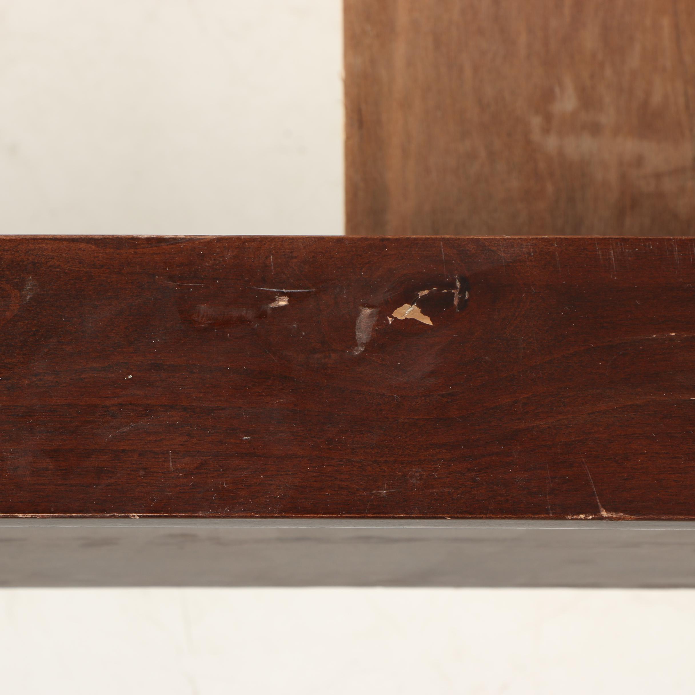 Mahogany Stained Wood Frame Leather Upholstered Queen Size Bed Frame, 21st C.