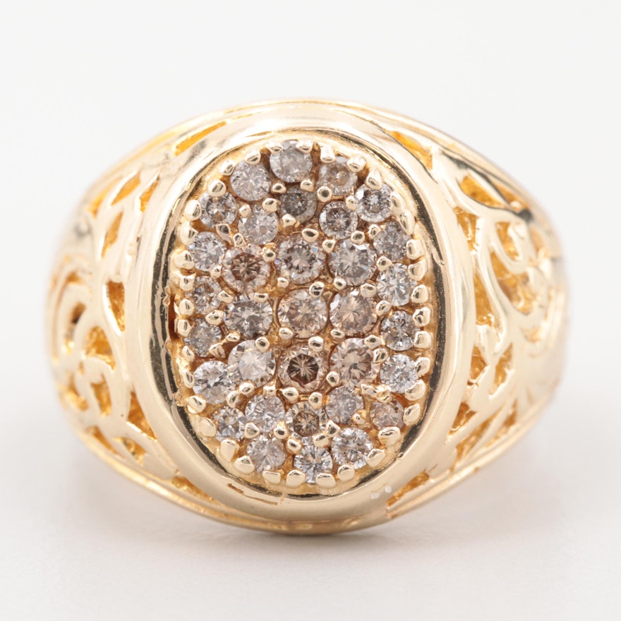 14K Yellow Gold Diamond Kentucky Cluster Ring with Openwork Detailing