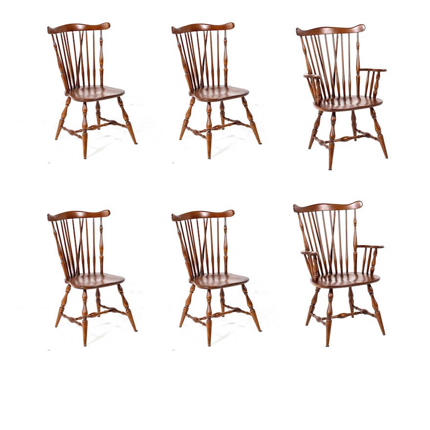 Six Brace Back Windsor Style Birch Chairs by Heywood-Wakefield, 20th Century