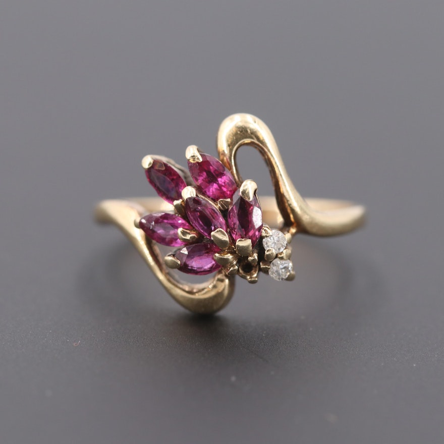 14K Yellow Gold Ruby and Diamond Ring