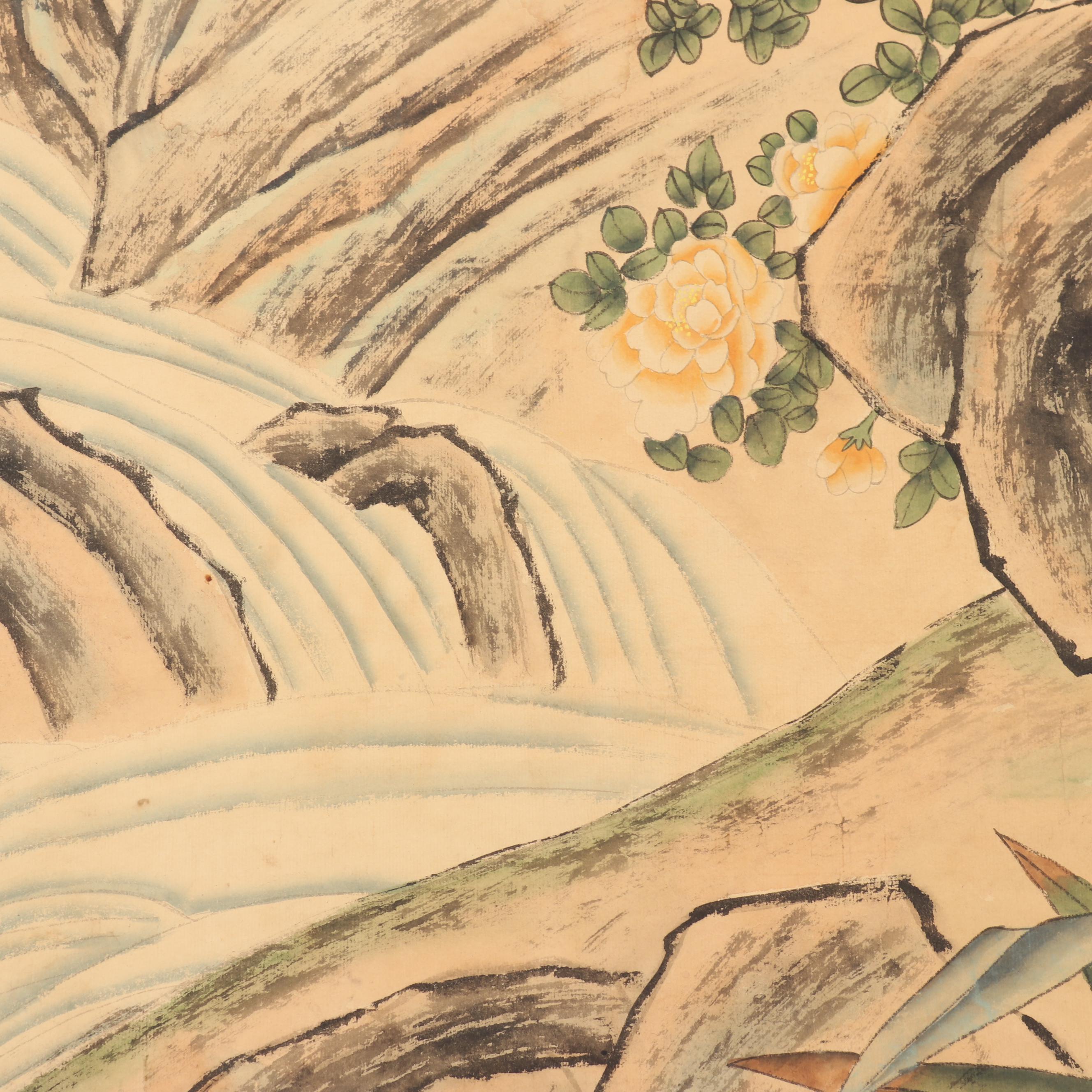 Tian Shiguang Watercolor Hanging Scroll of Pheasants