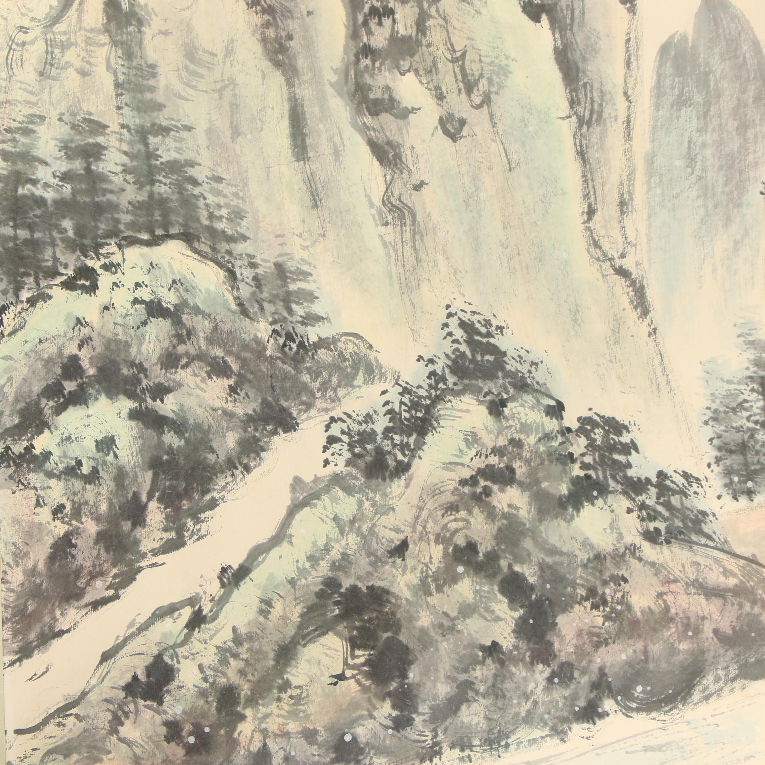 Li Xiongcai Watercolor Hanging Scroll of a Landscape