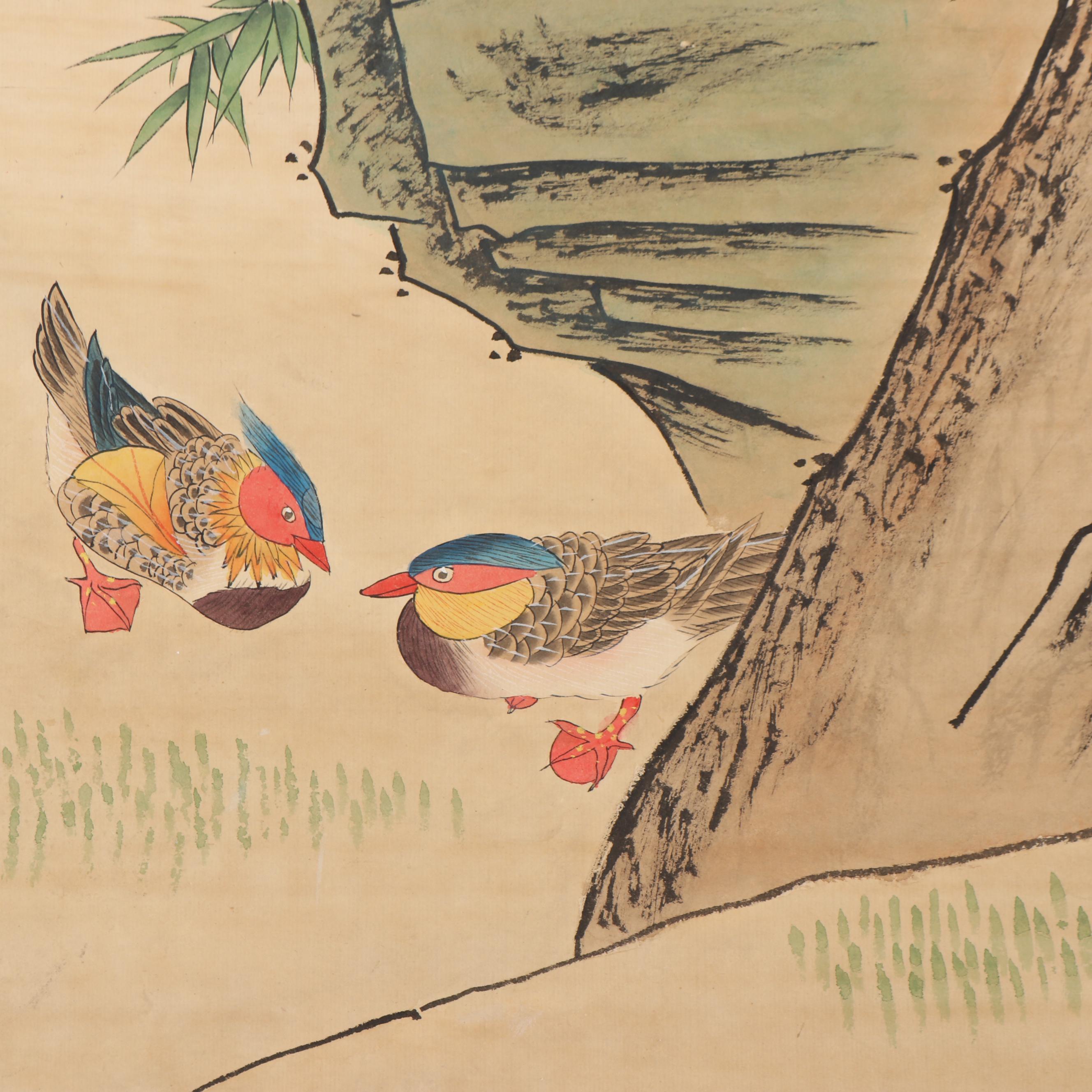 Chinese Watercolor and Ink Painted Hanging Scroll