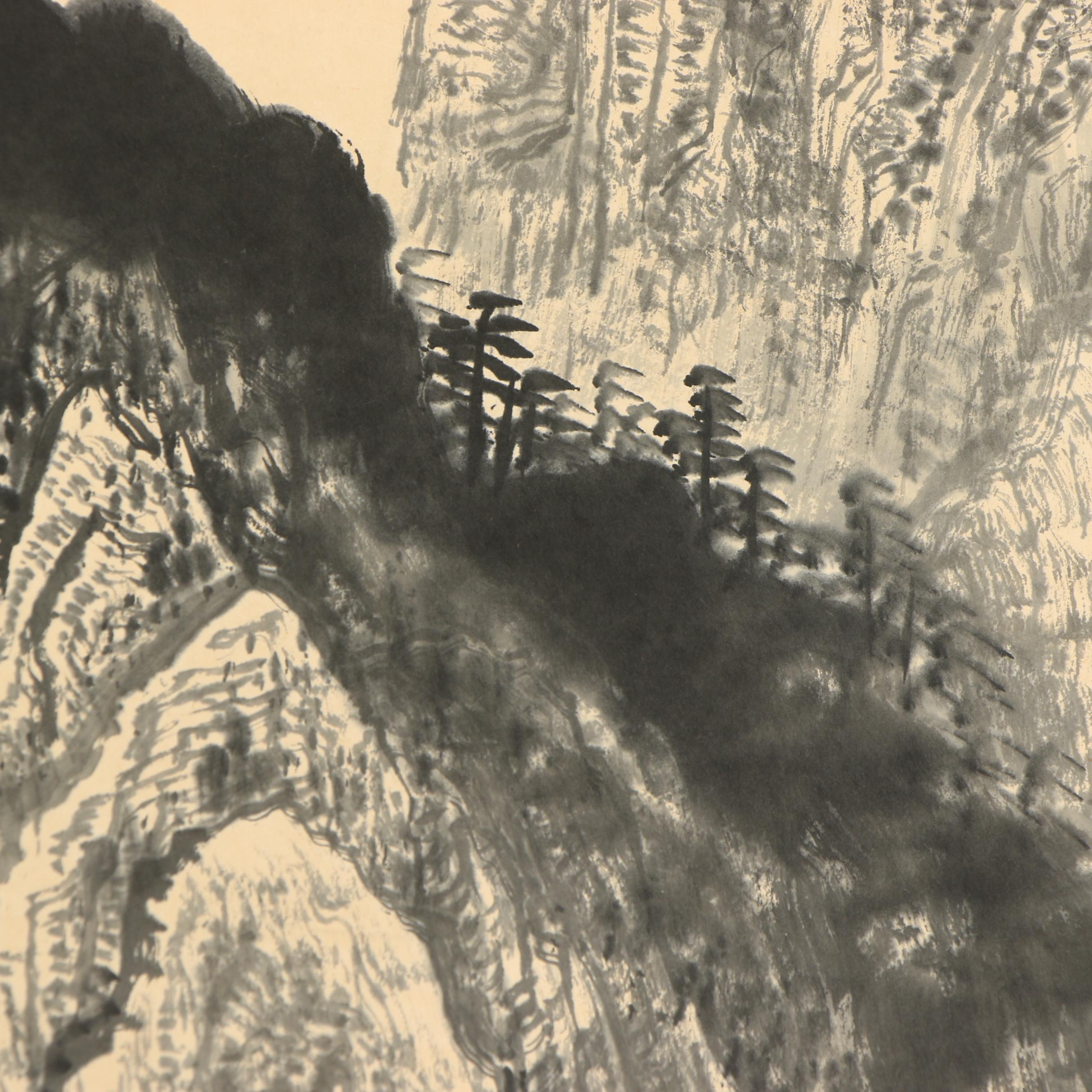 Dong Shouping Watercolor Hanging Scroll of a Landscape