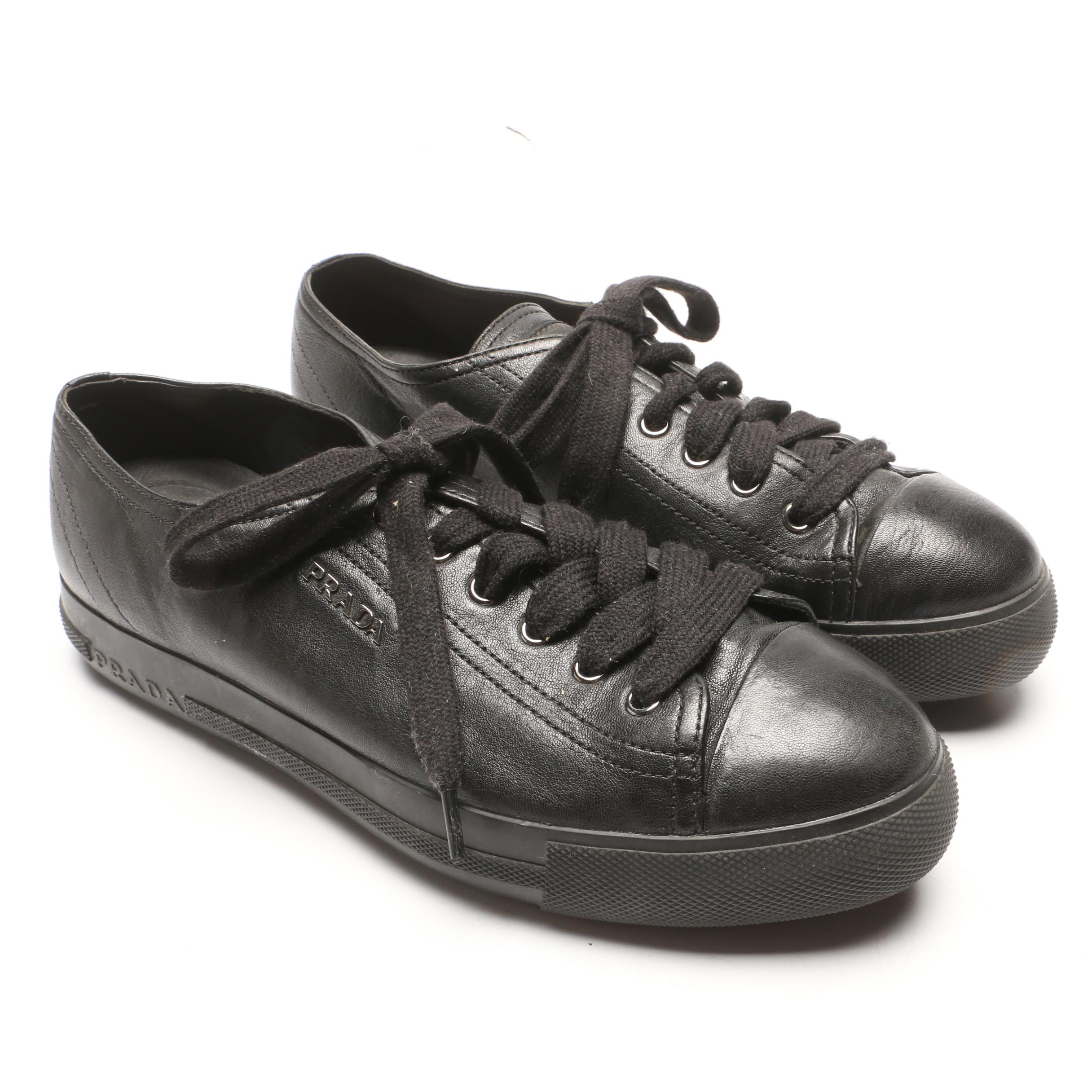 Prada Black Leather Platform Sneakers