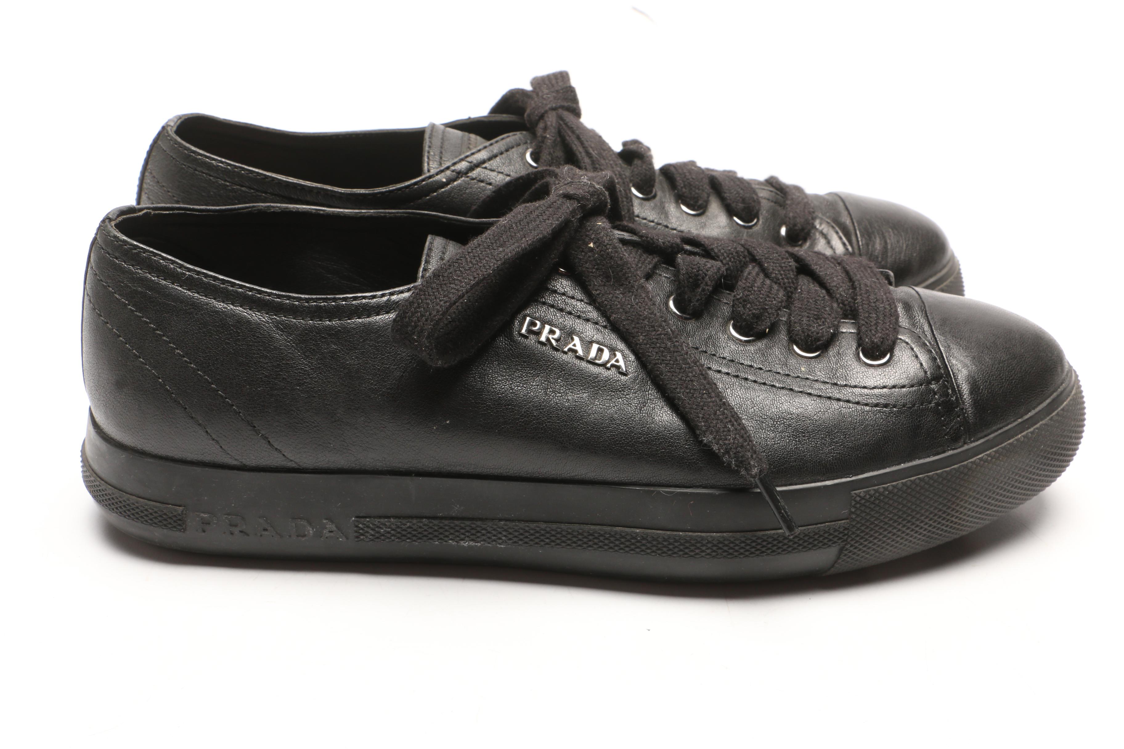 Prada Black Leather Platform Sneakers