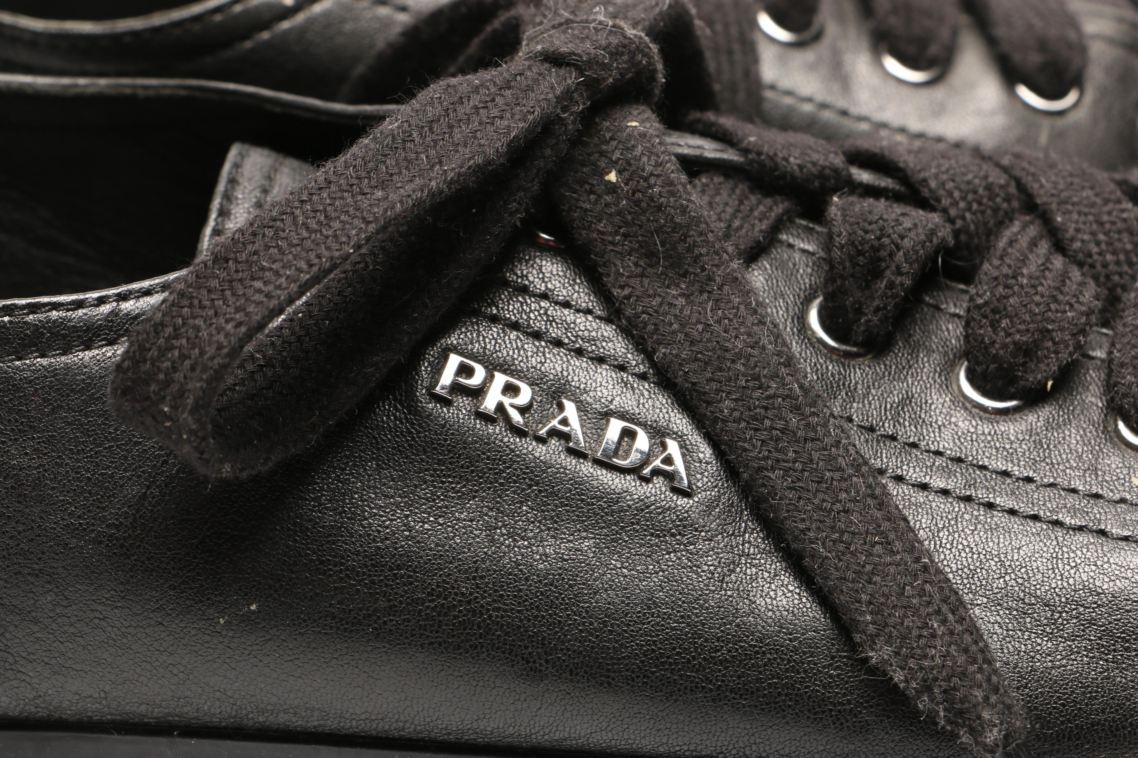 Prada Black Leather Platform Sneakers