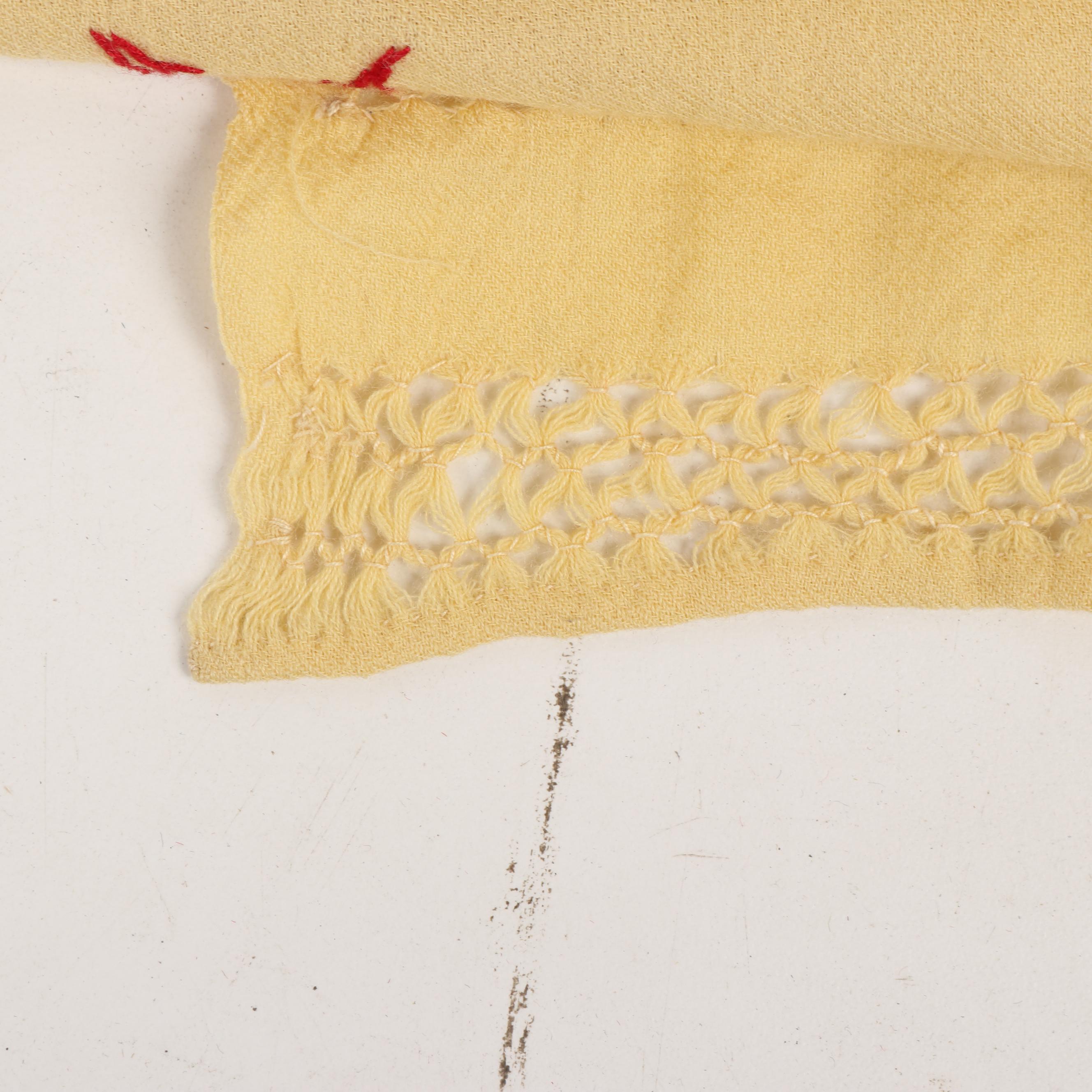 Hand Embroidered Linen Tablecloth and Runner, Mid-20th Century