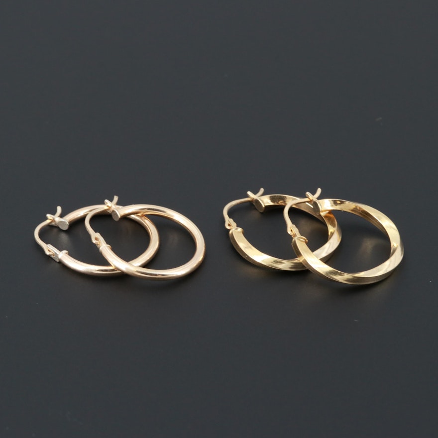 Gold Tone Hoop Earrings with 14K Yellow Gold Wires