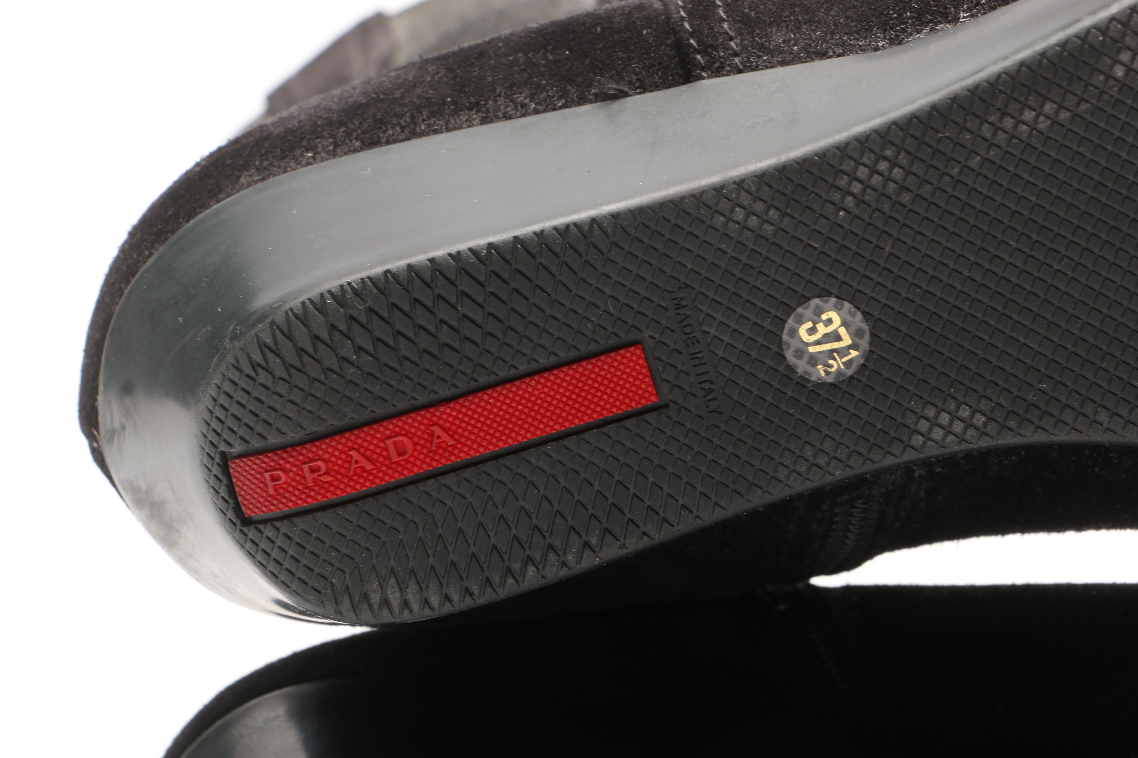 Prada Black Suede Wedge Boots, Made in Italy