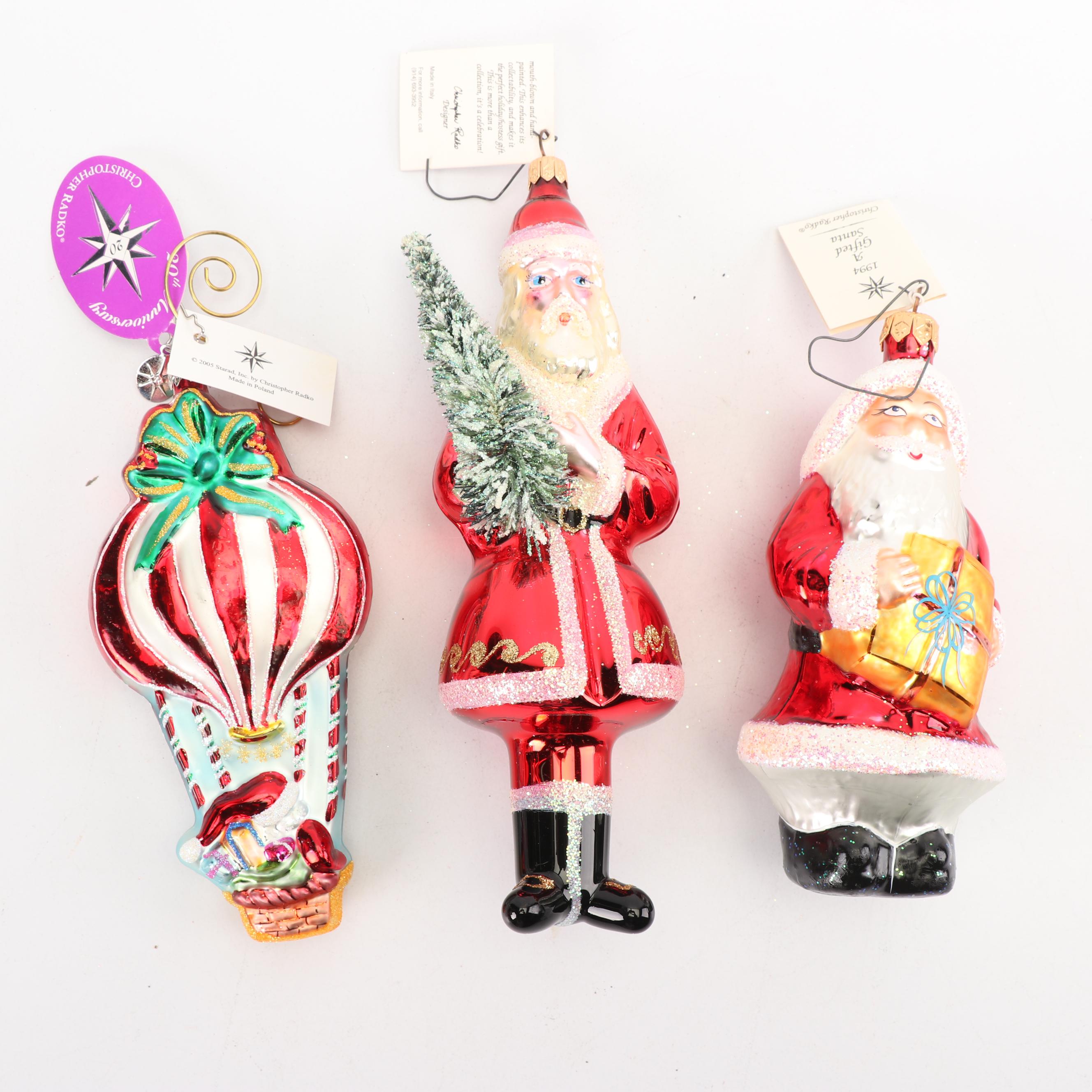 Christopher Radko Blown Glass Santa Claus Ornaments, 1990s