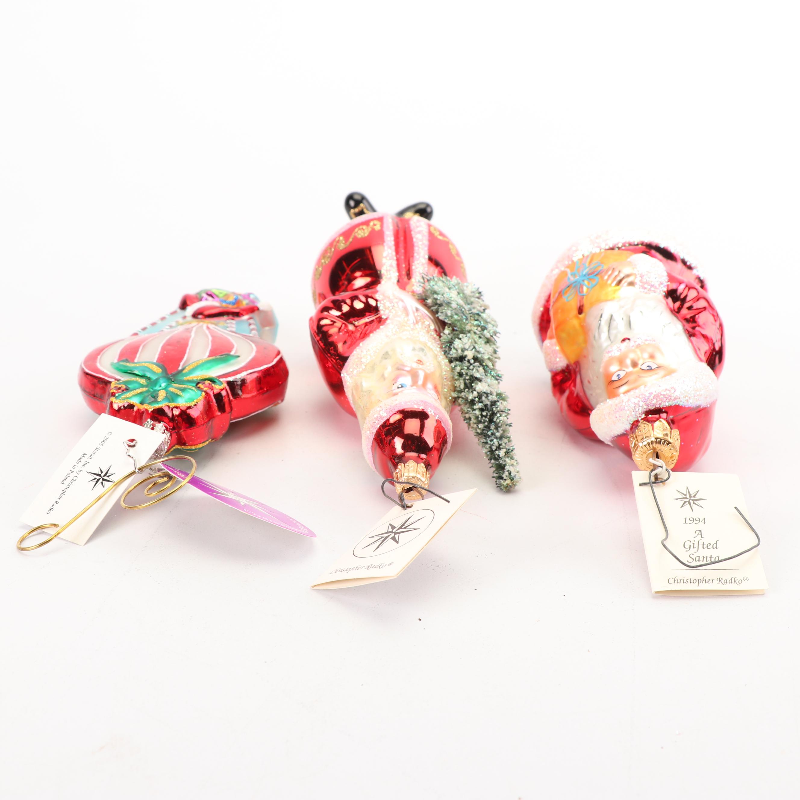 Christopher Radko Blown Glass Santa Claus Ornaments, 1990s