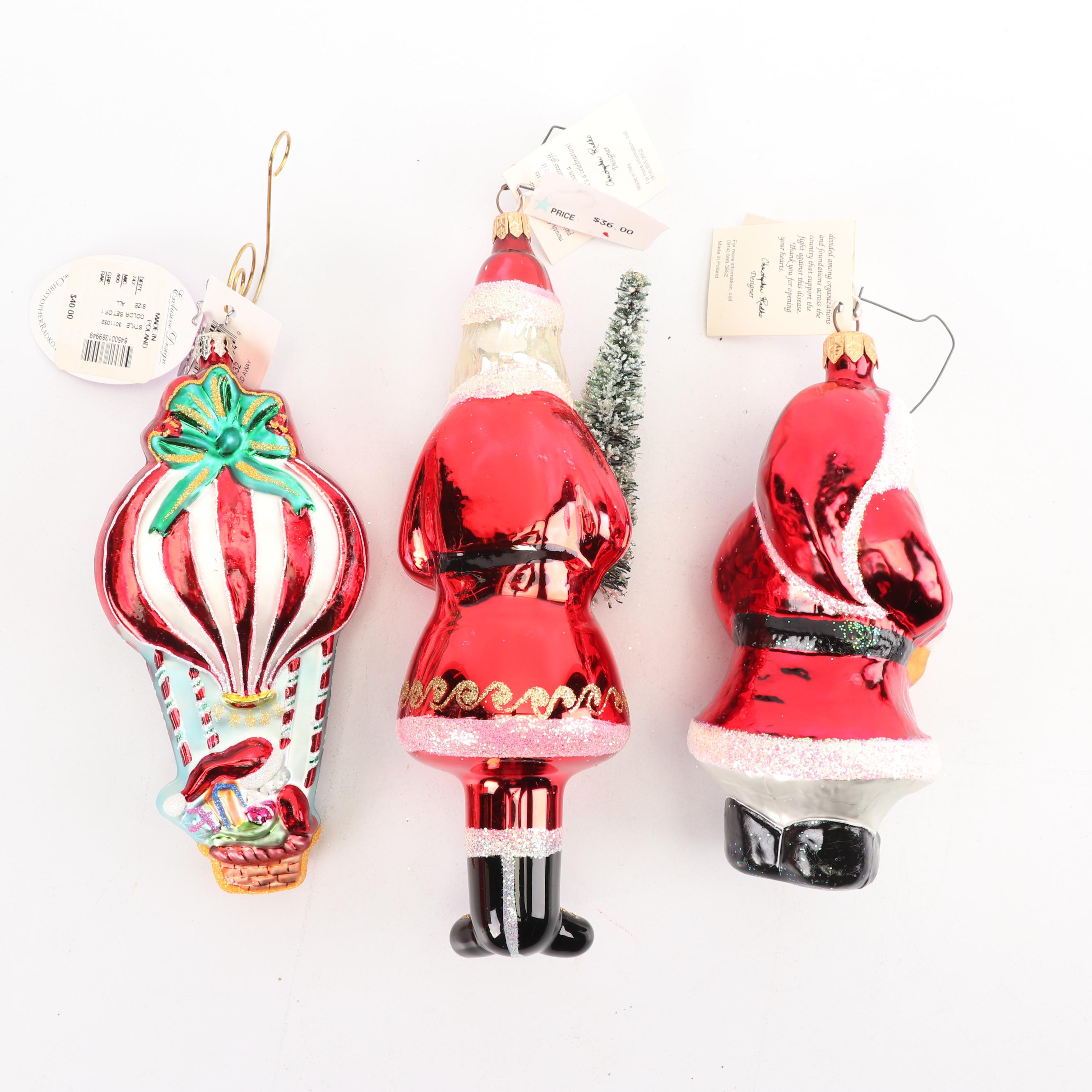 Christopher Radko Blown Glass Santa Claus Ornaments, 1990s