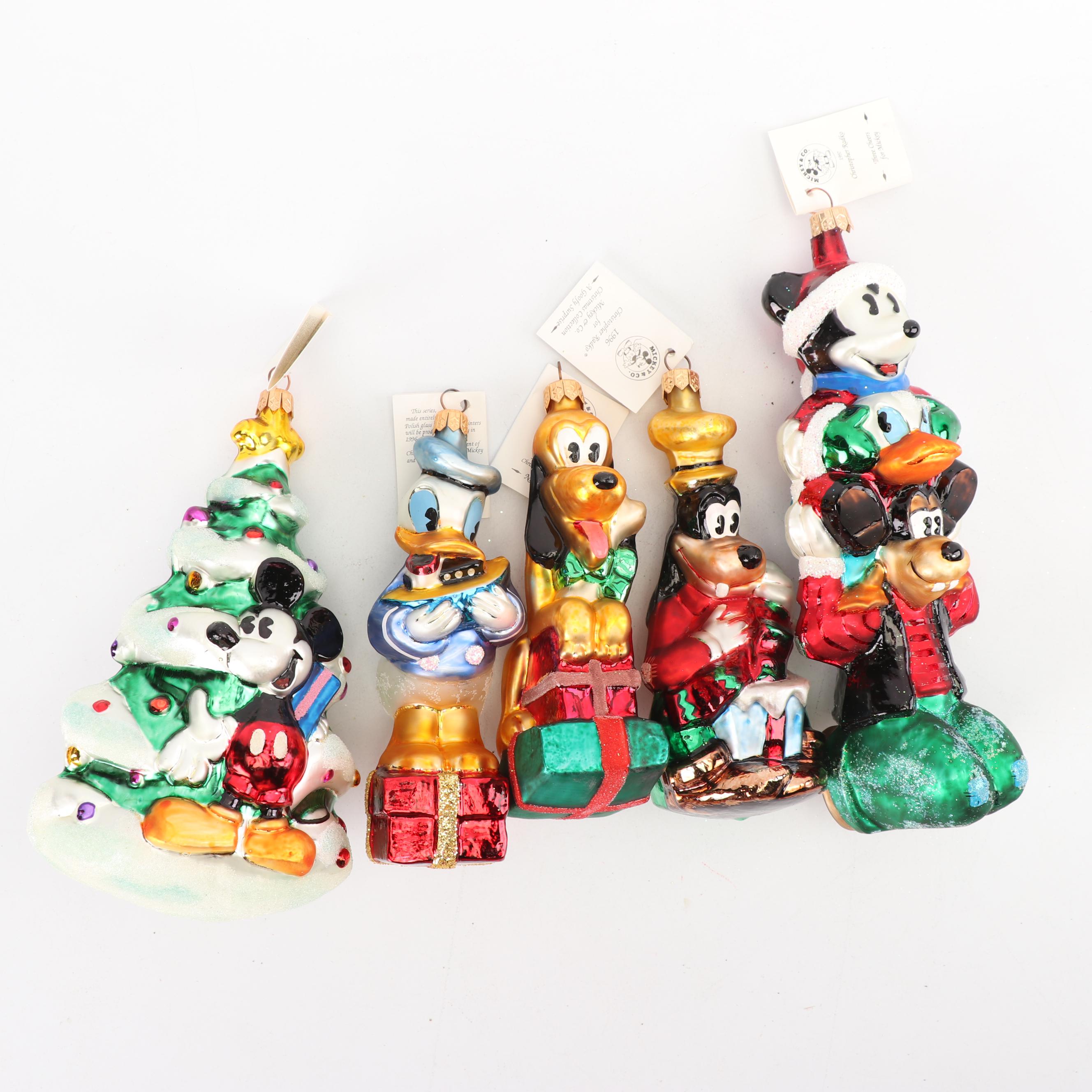 Christopher Radko "Mickey & Co." Blown Glass Ornaments, 1990s