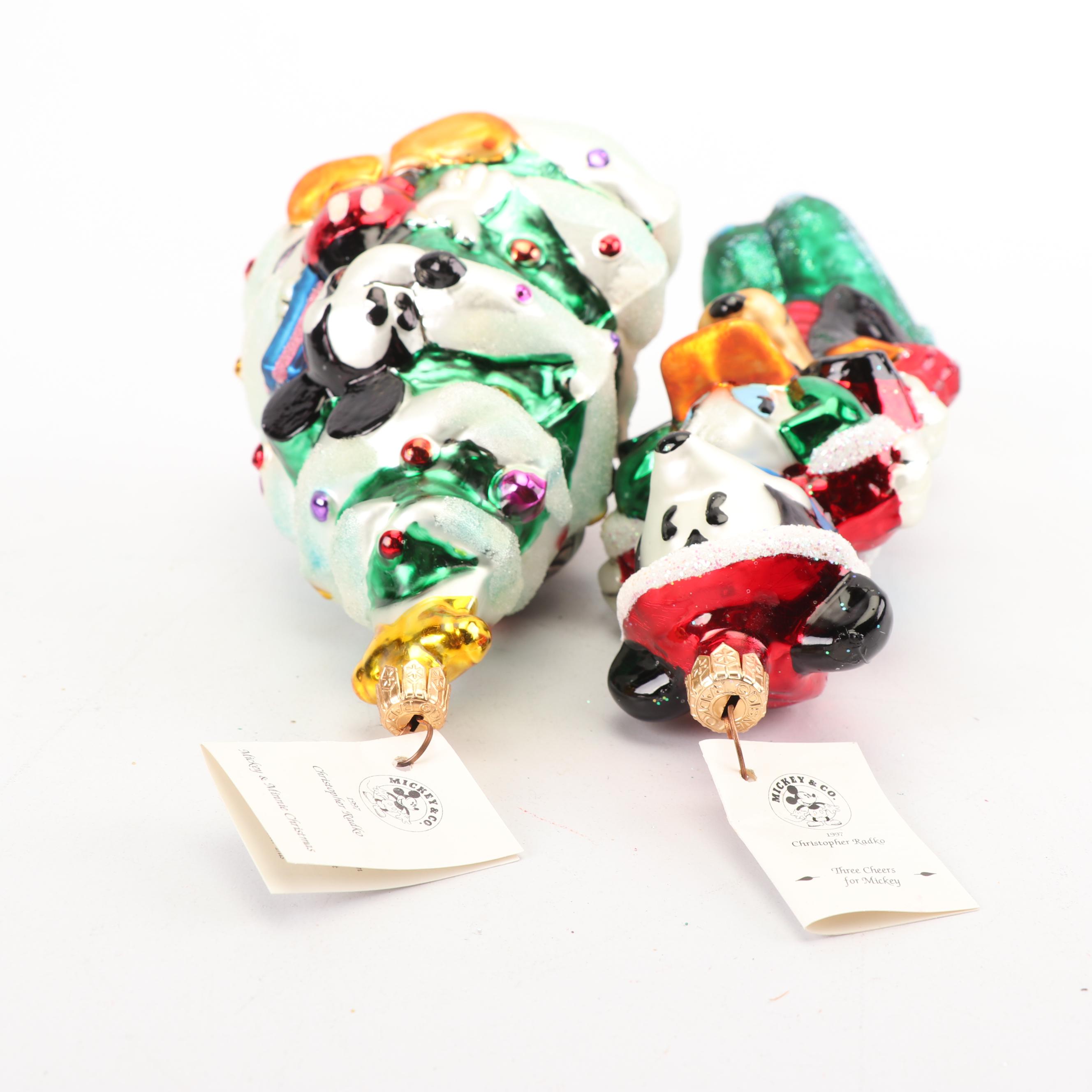 Christopher Radko "Mickey & Co." Blown Glass Ornaments, 1990s