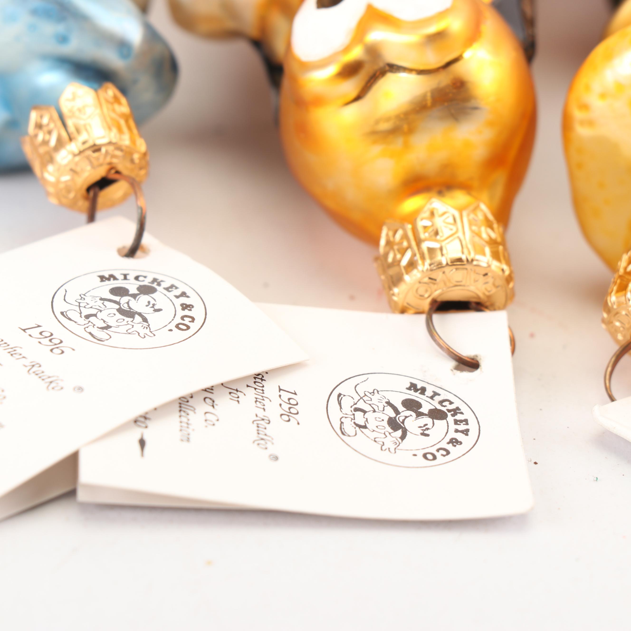 Christopher Radko "Mickey & Co." Blown Glass Ornaments, 1990s