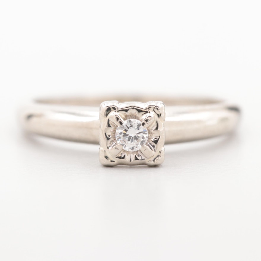 14K White Gold Diamond Solitaire Ring