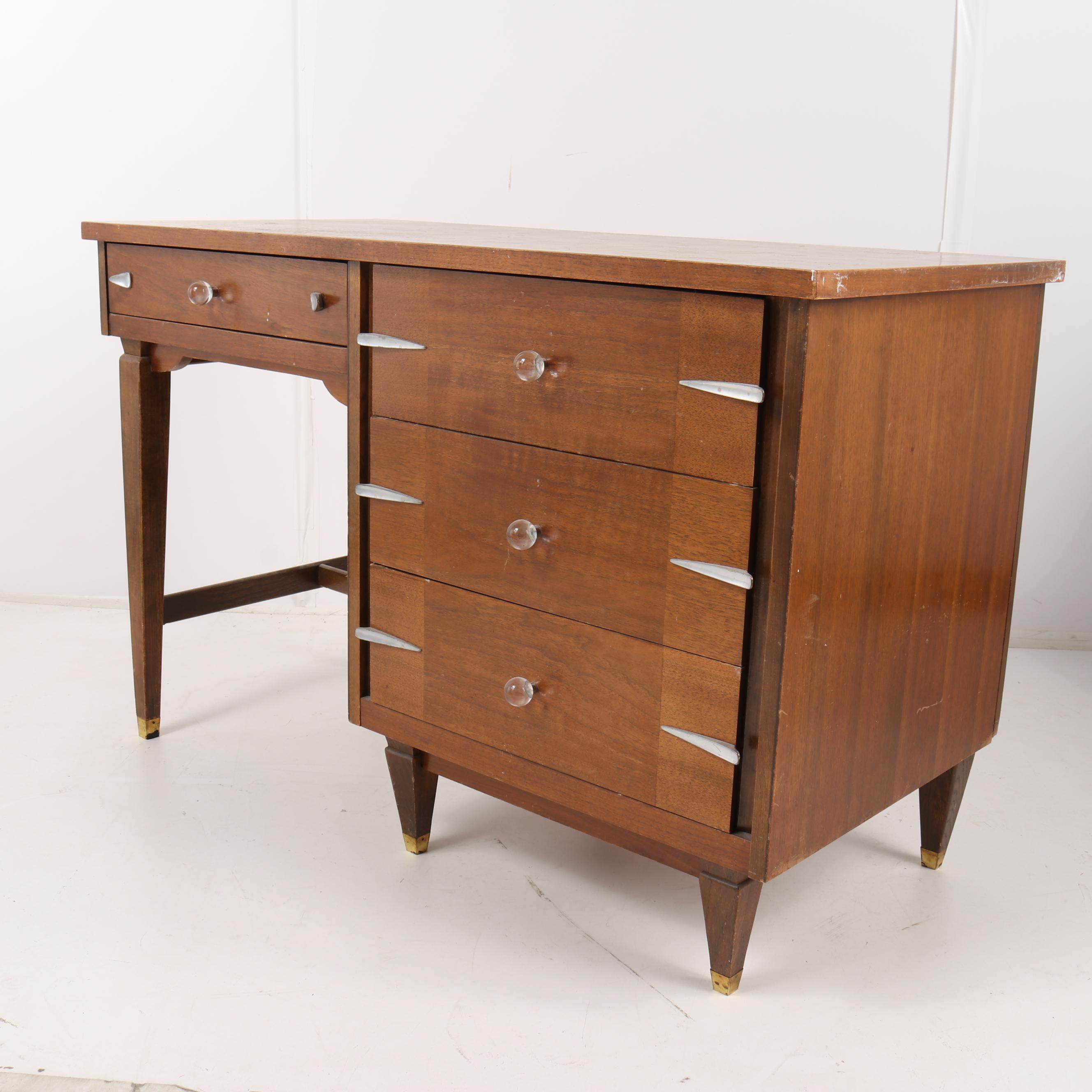 Art Moderne Mahogany Student Desk with Chromed Accents, Early to Mid 20th Cent.