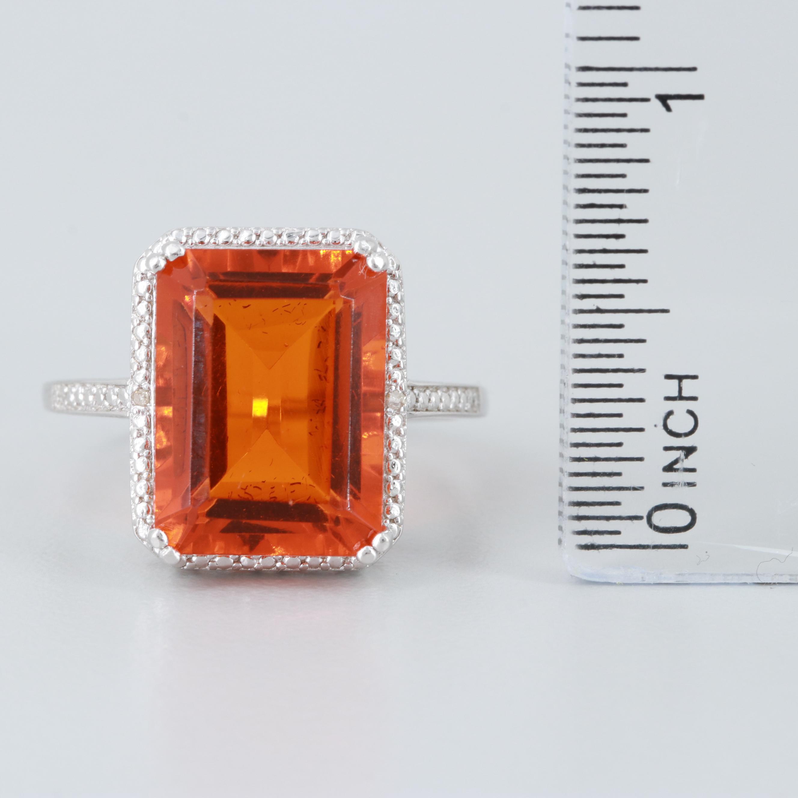 Sterling Silver Glass and Diamond Ring