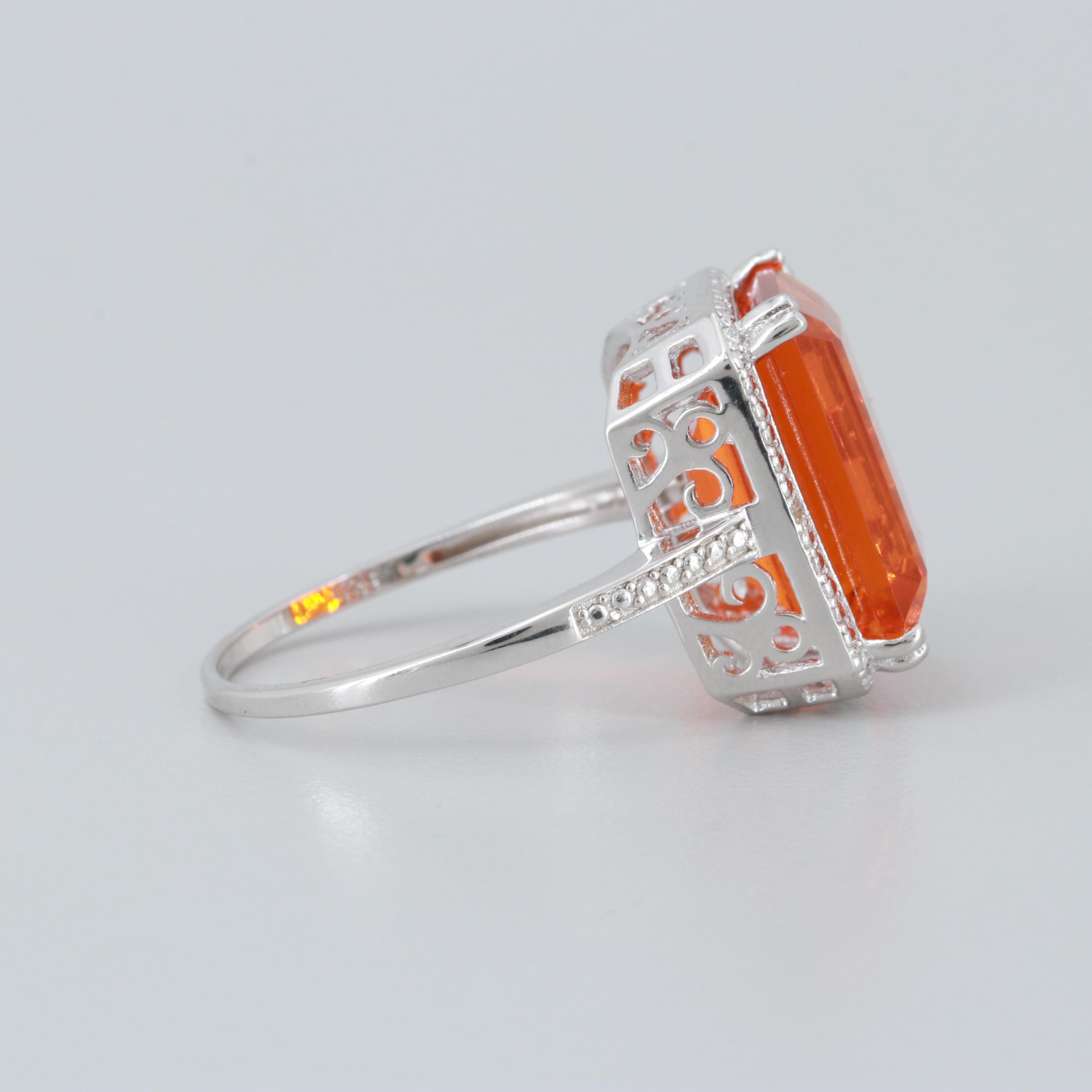 Sterling Silver Glass and Diamond Ring