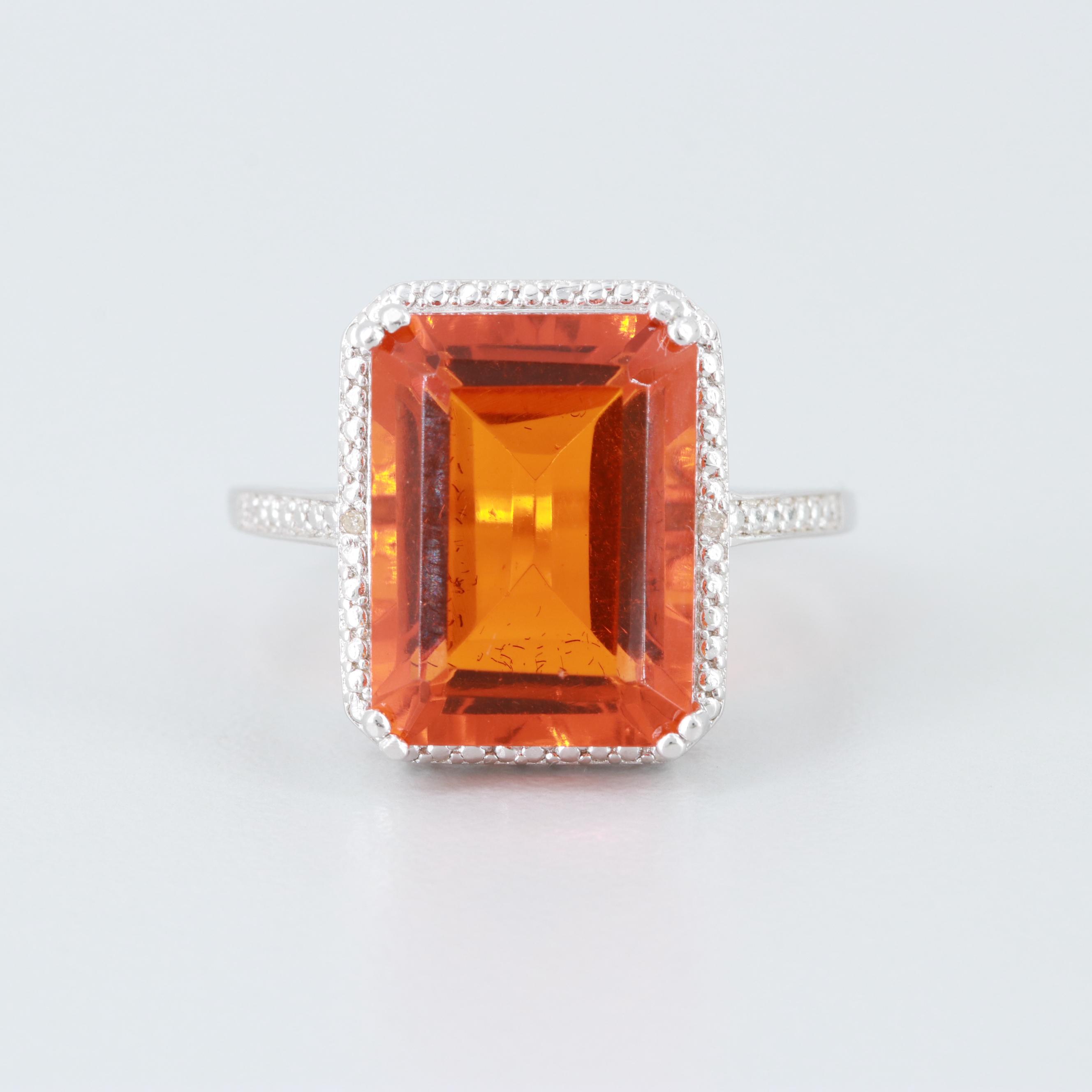 Sterling Silver Glass and Diamond Ring