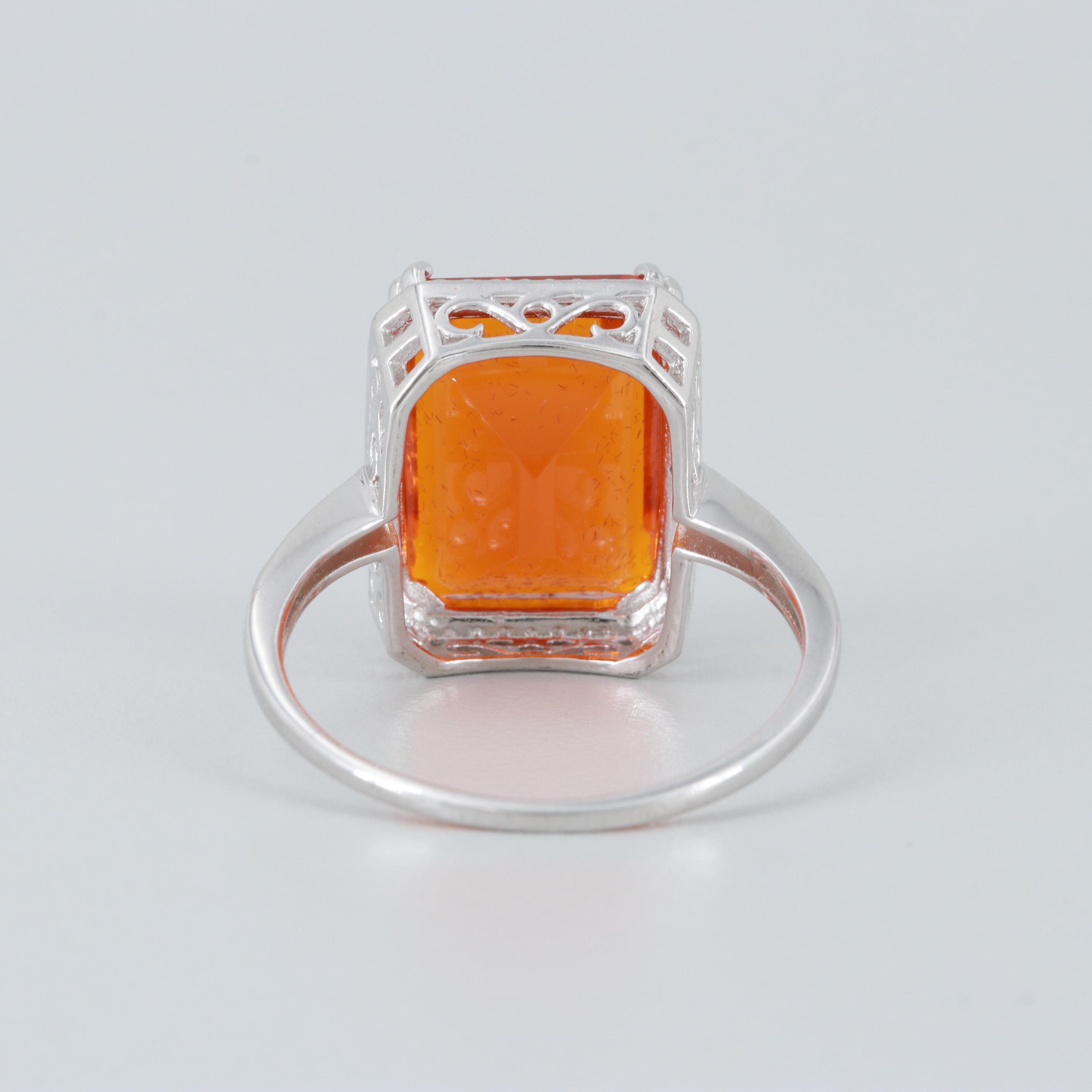 Sterling Silver Glass and Diamond Ring