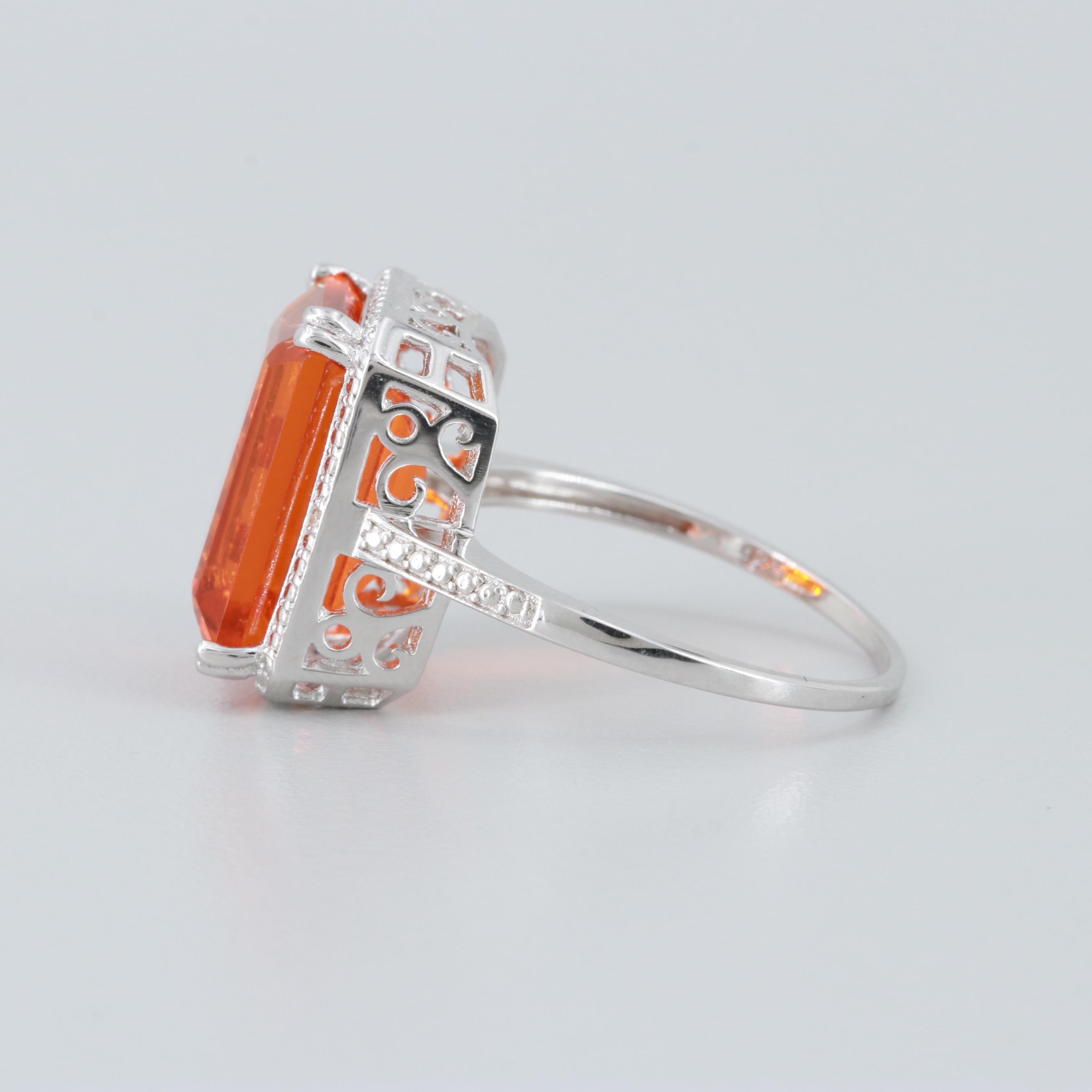 Sterling Silver Glass and Diamond Ring