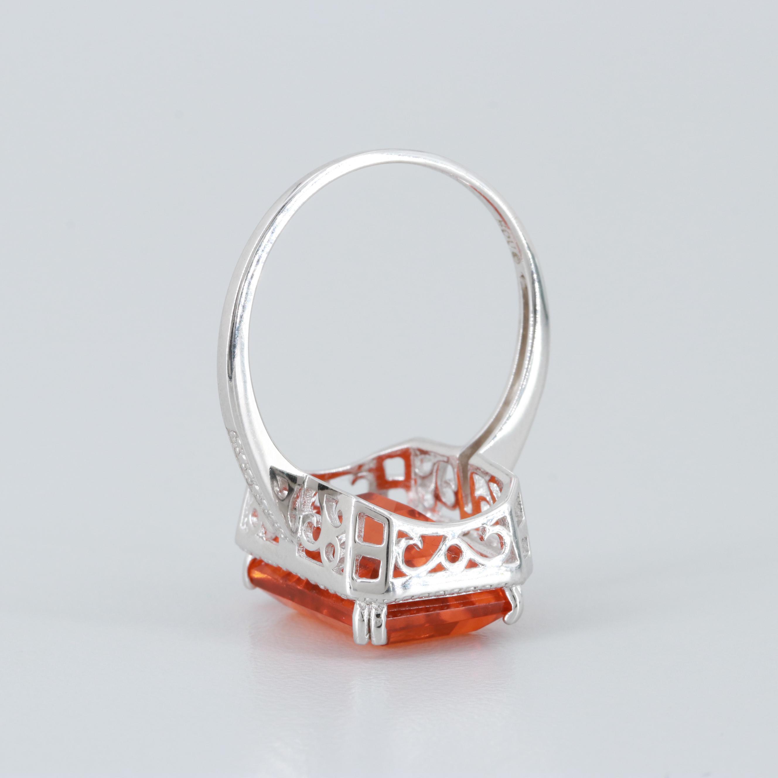 Sterling Silver Glass and Diamond Ring