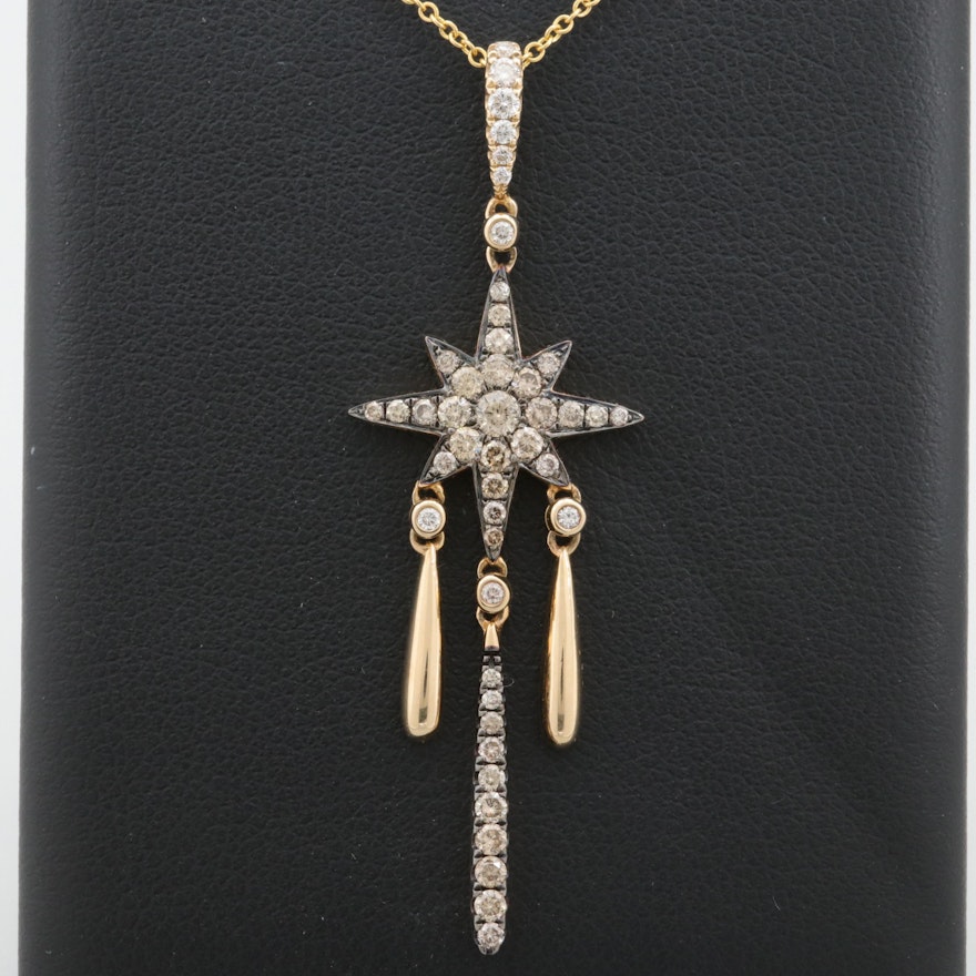 Le Vian 14K Yellow Gold Diamond Star Drop Pendant on Italian Chain Necklace