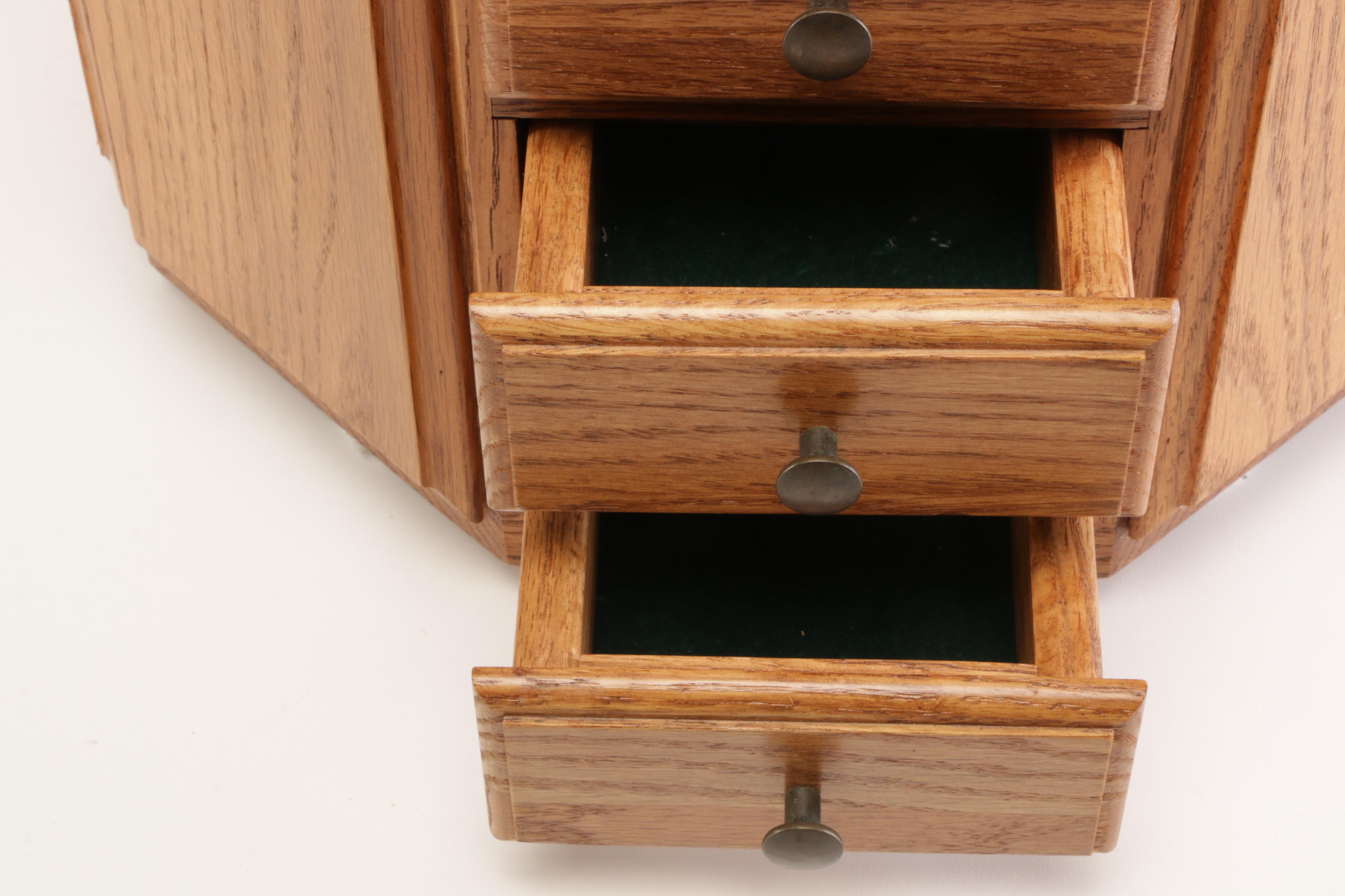 Octagonal Oak Countertop Jewelry Chest Amish Made by Miller's Furniture