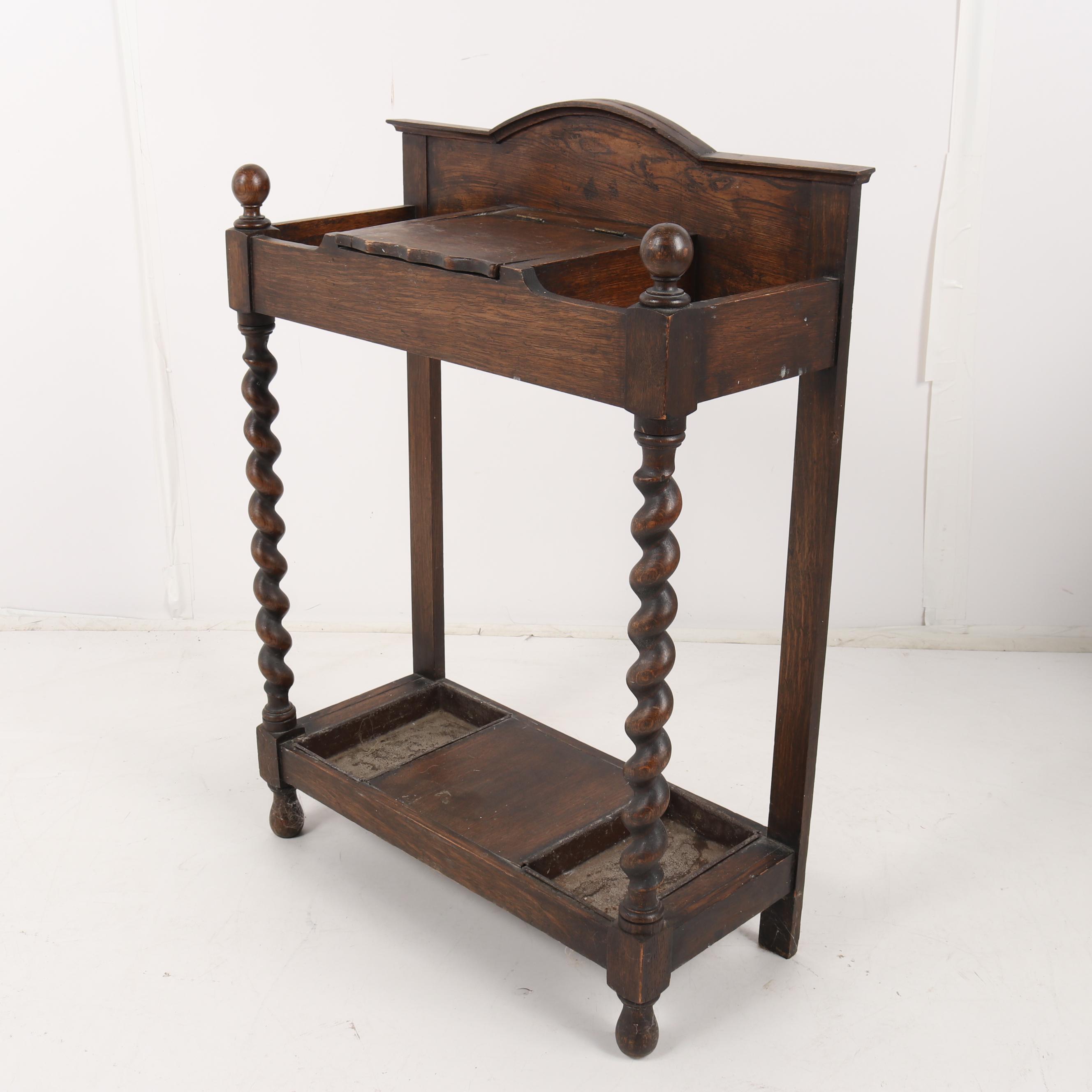 Quartersawn Oak Hall Table with Umbrella Trays, 20th Century