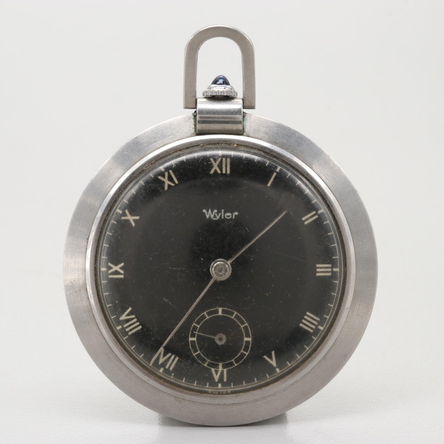 Wyler Open Face Stainless Steel Pocket Watch