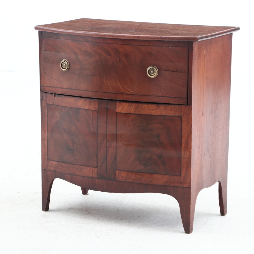 Antique Flame Mahogany Veneer Commode, Ca. Mid 19th Century