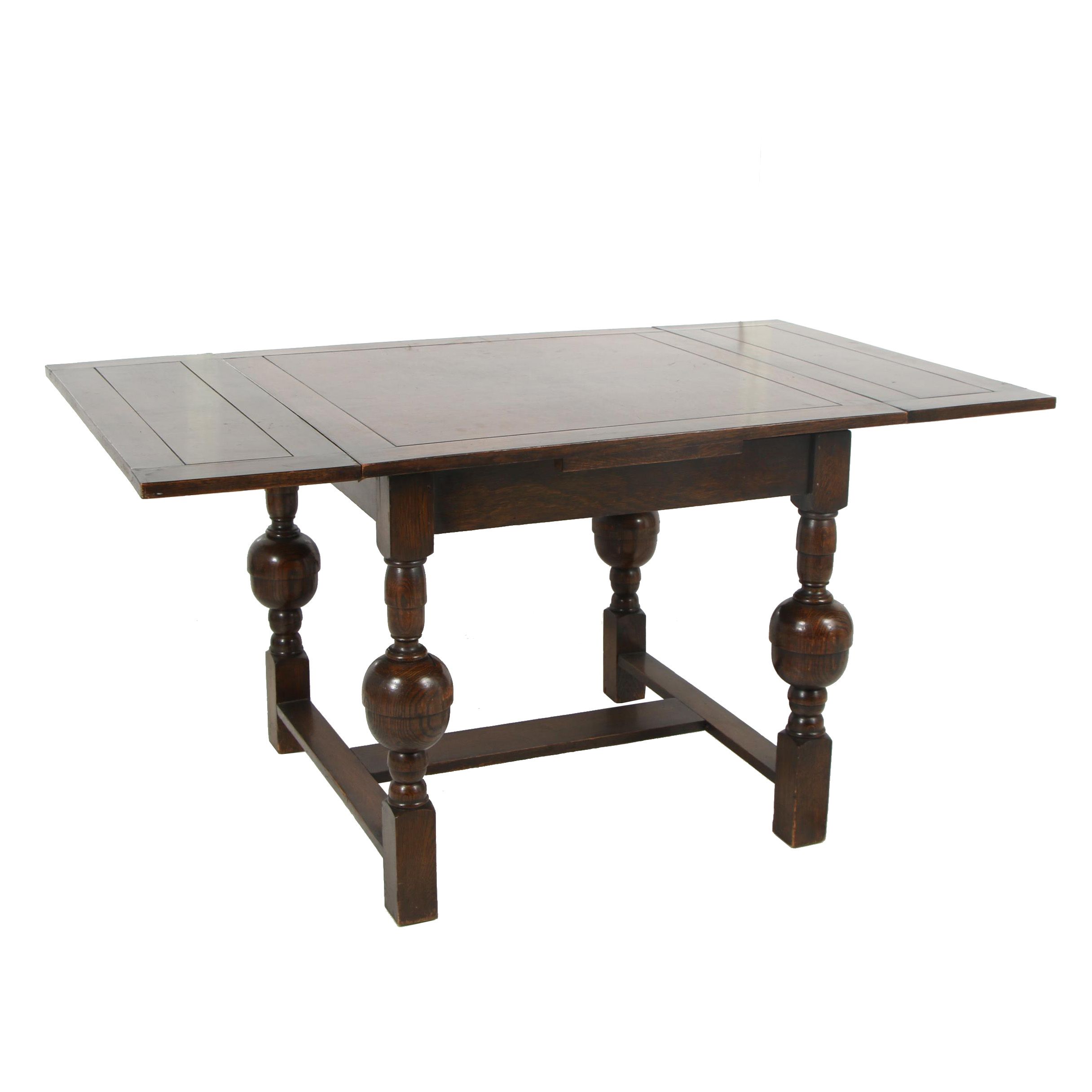 Jacobean Revival Style Oak Draw Leaf Table, 20th Century
