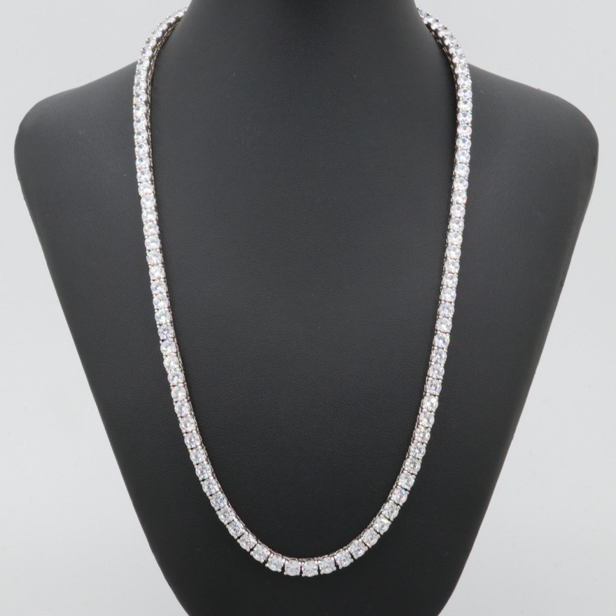 Silver Tone Cubic Zirconia Riviera Necklace