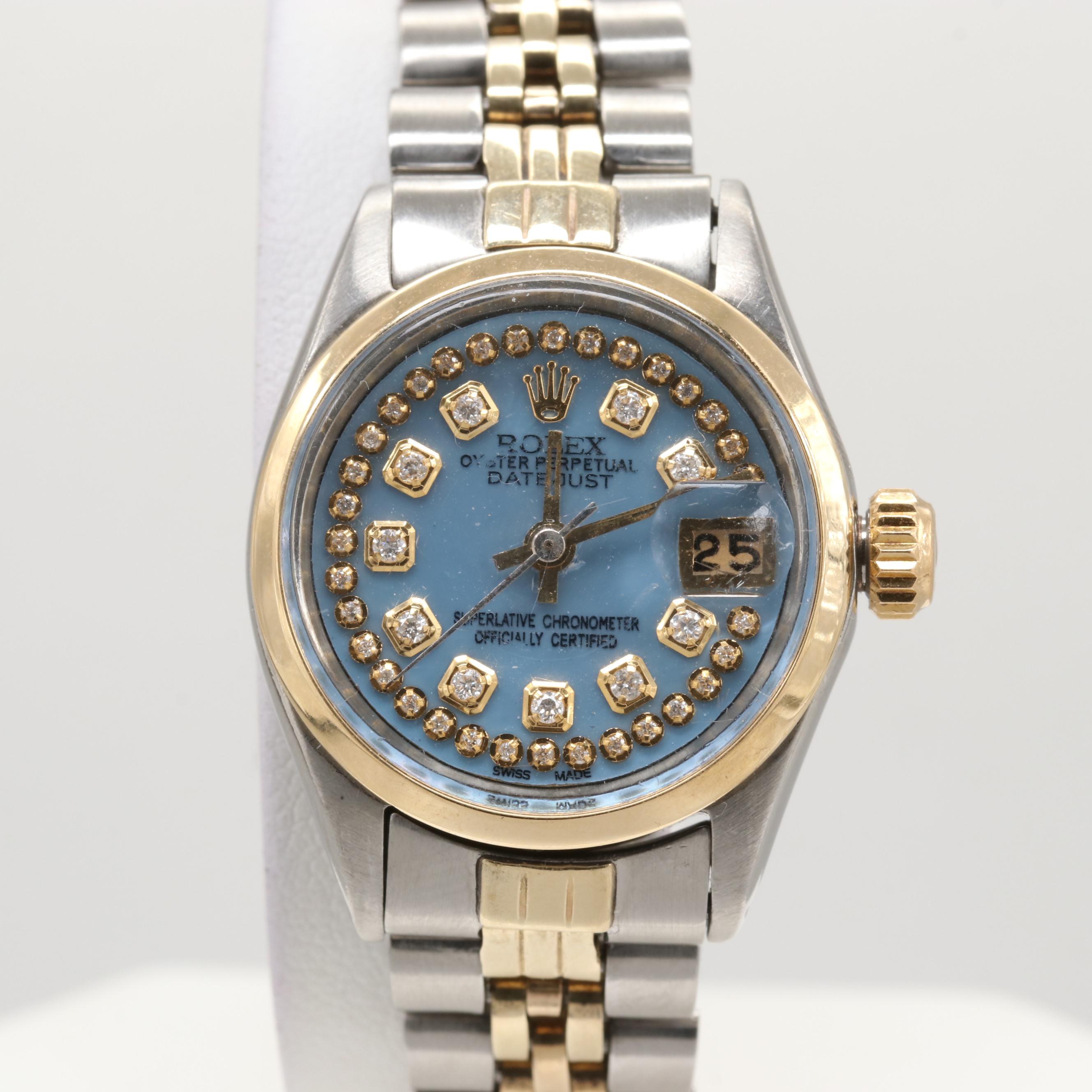 Rolex Datejust Two-Tone Black Mother of Pearl and Diamond Watch, 1969