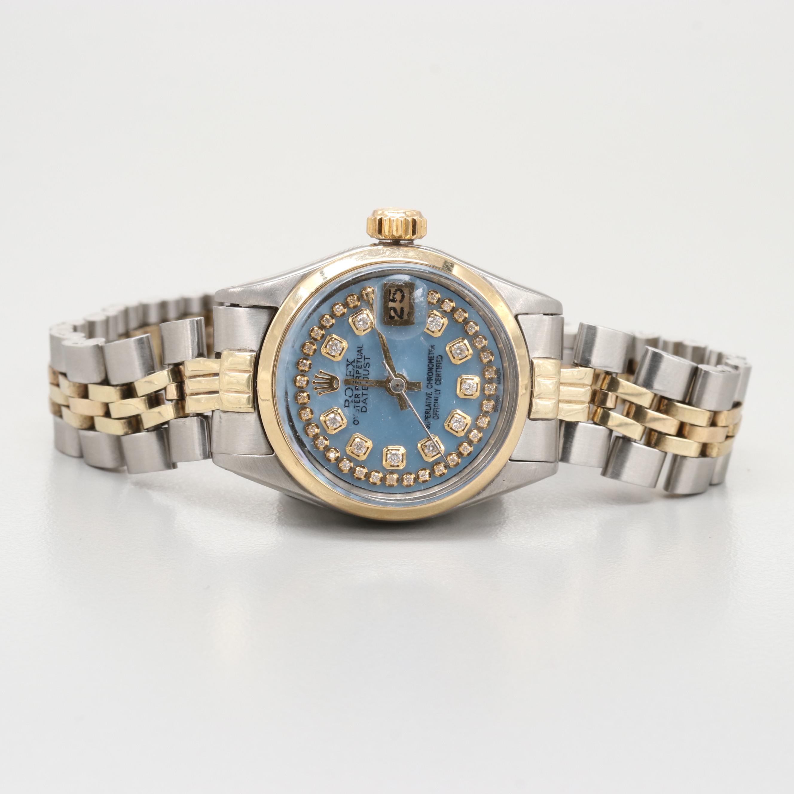 Rolex Datejust Two-Tone Black Mother of Pearl and Diamond Watch, 1969