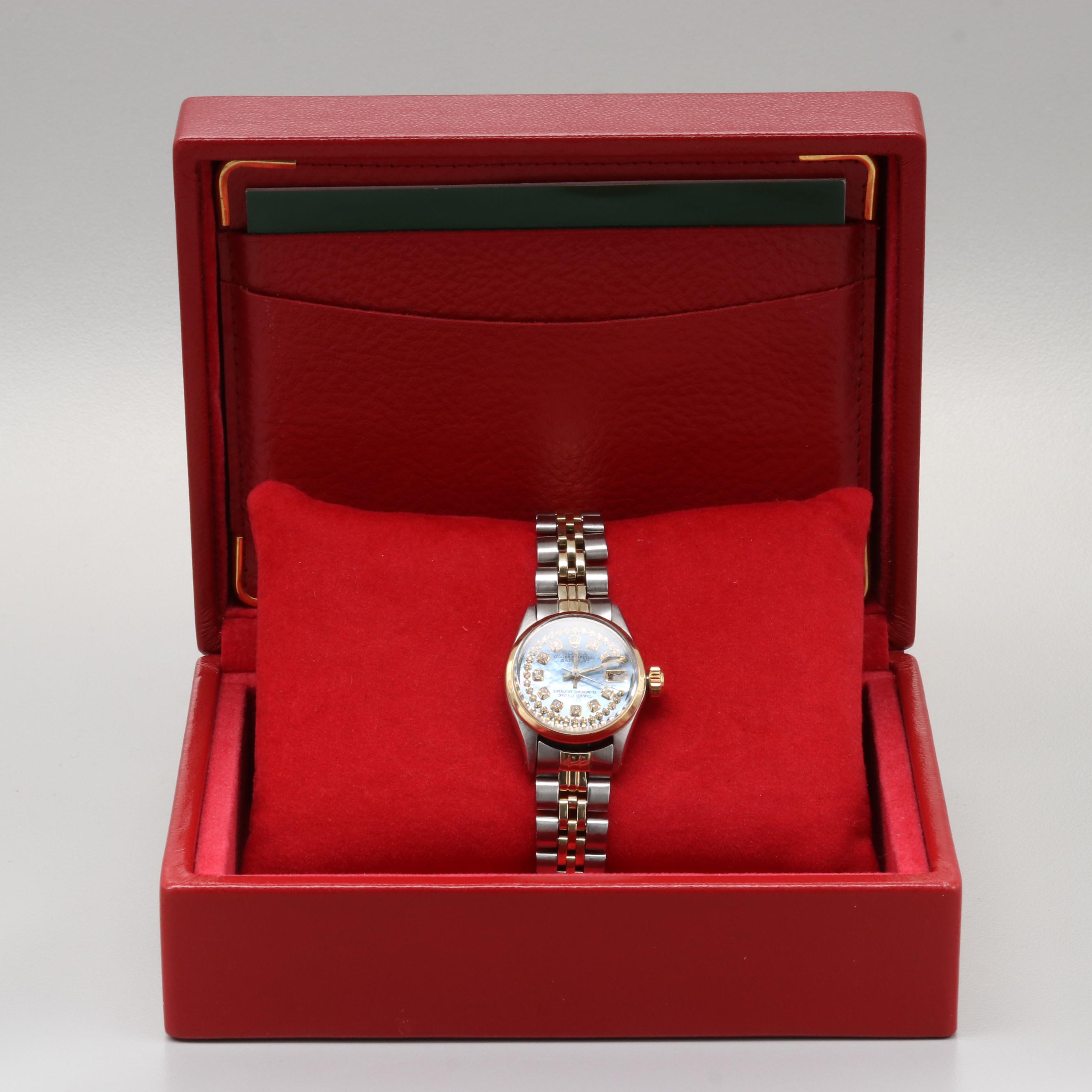 Rolex Datejust Two-Tone Black Mother of Pearl and Diamond Watch, 1969