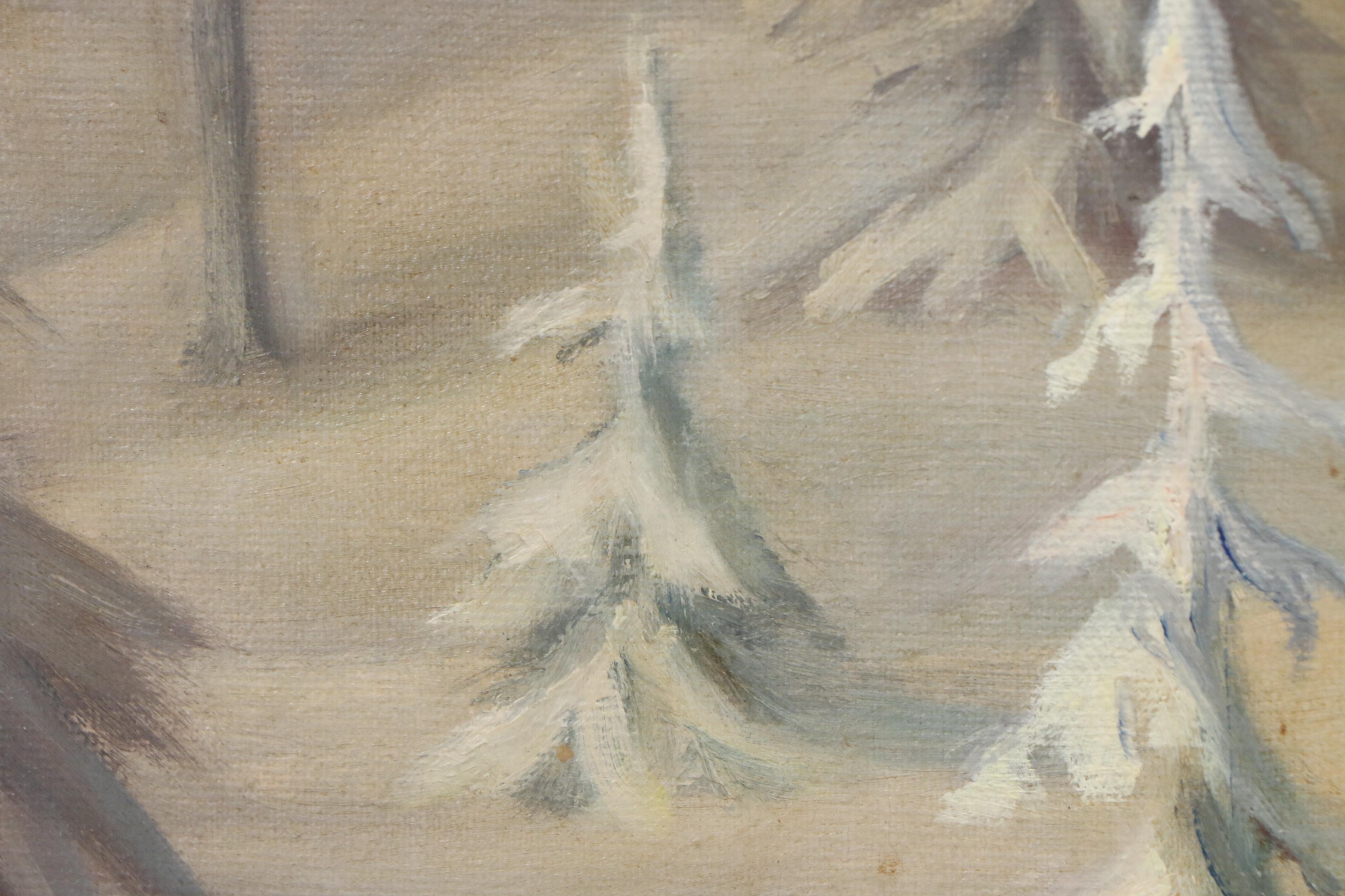 Mid Century Safin Oil Painting of Pines in Winter