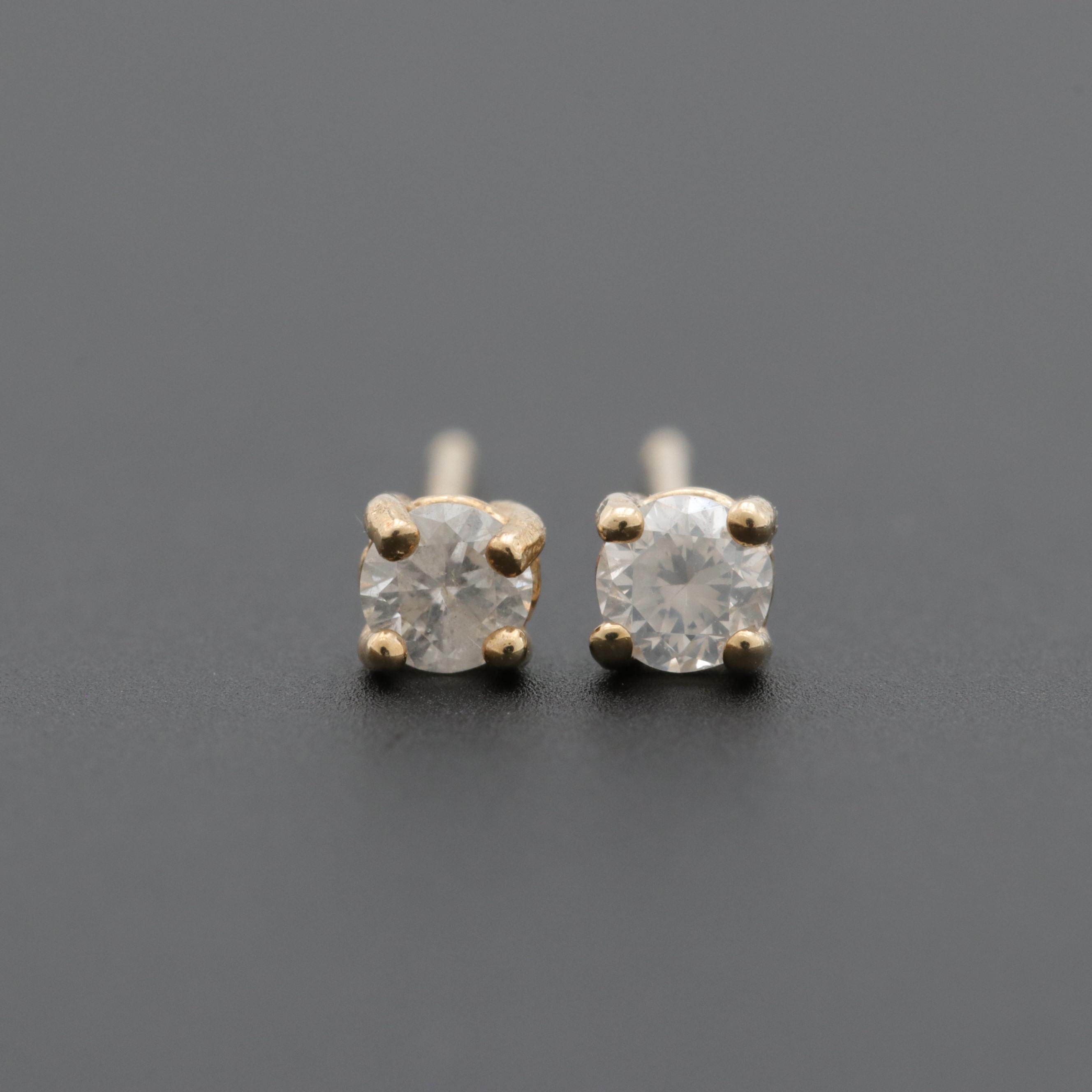 Gold Wash on Sterling Silver Diamond Stud Earrings