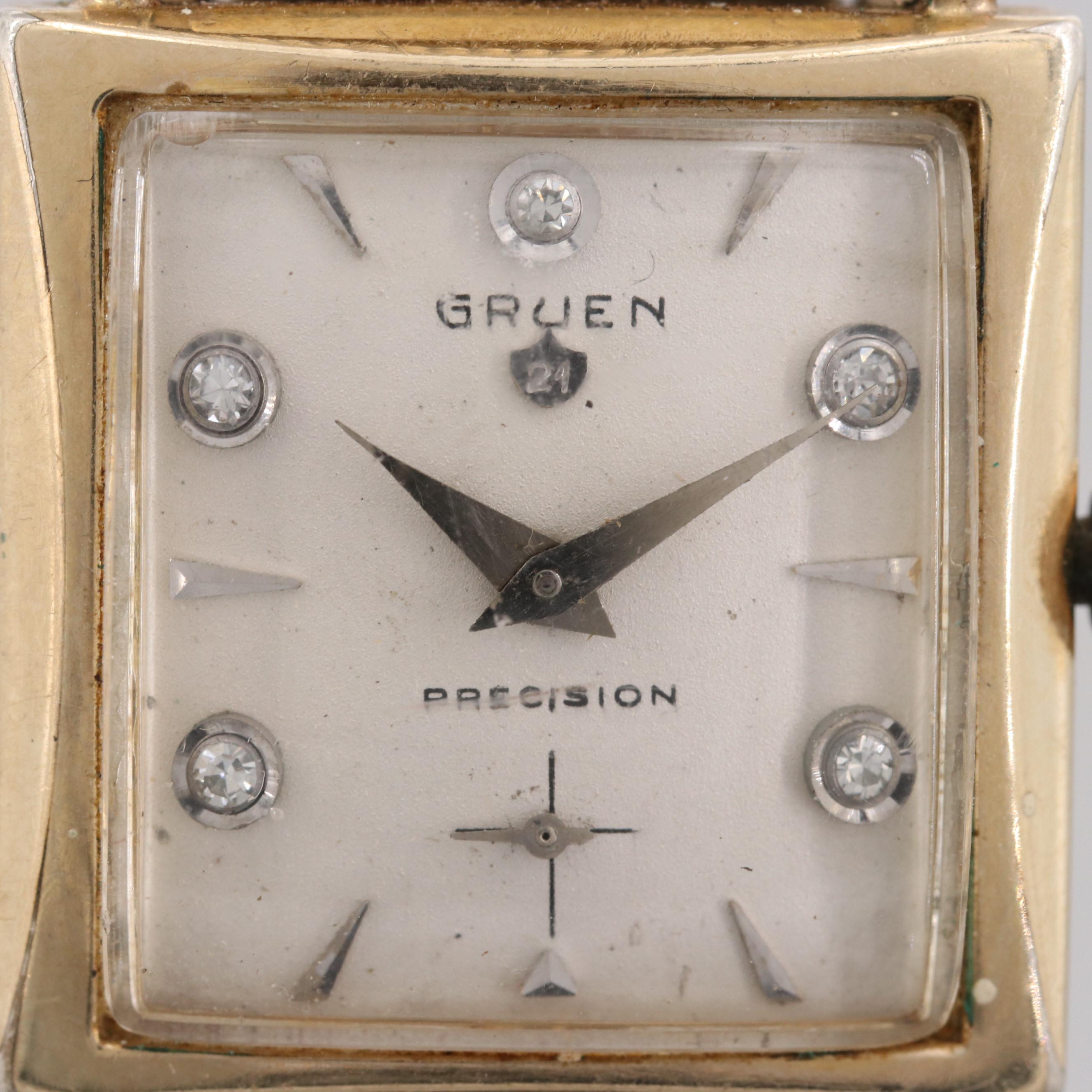 Vintage Gruen Veri-Thin Gold Filled Watch with Diamond Dial