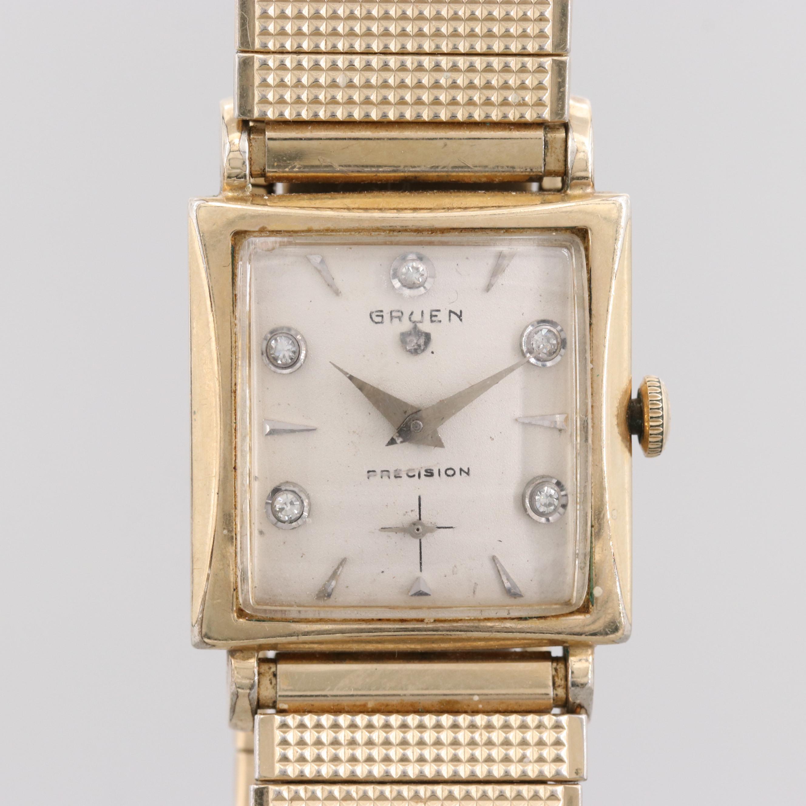Vintage Gruen Veri-Thin Gold Filled Watch with Diamond Dial