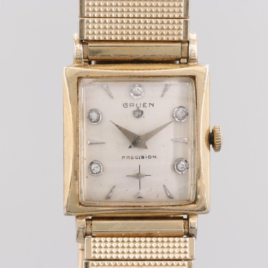 Vintage Gruen Veri-Thin Gold Filled Wristwatch with Diamond Dial