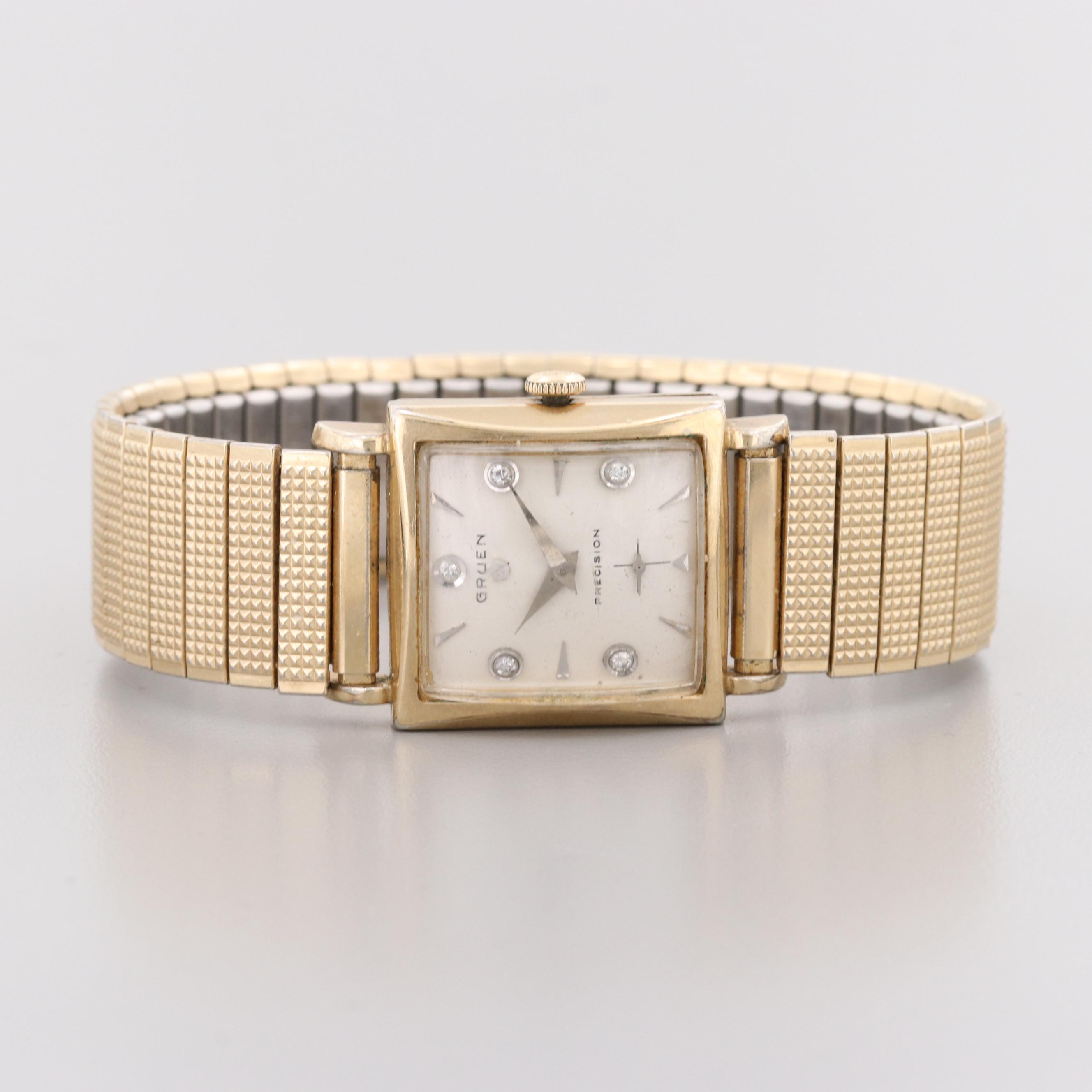 Vintage Gruen Veri-Thin Gold Filled Watch with Diamond Dial