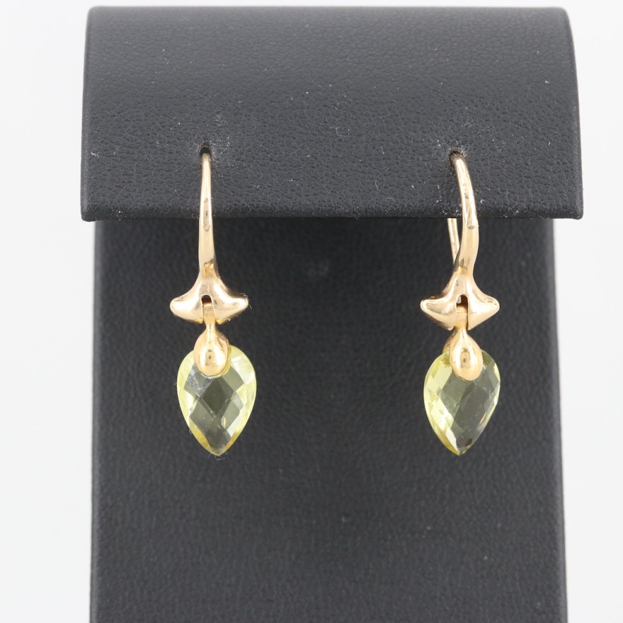 14K Yellow Gold Citrine Dangle Earrings