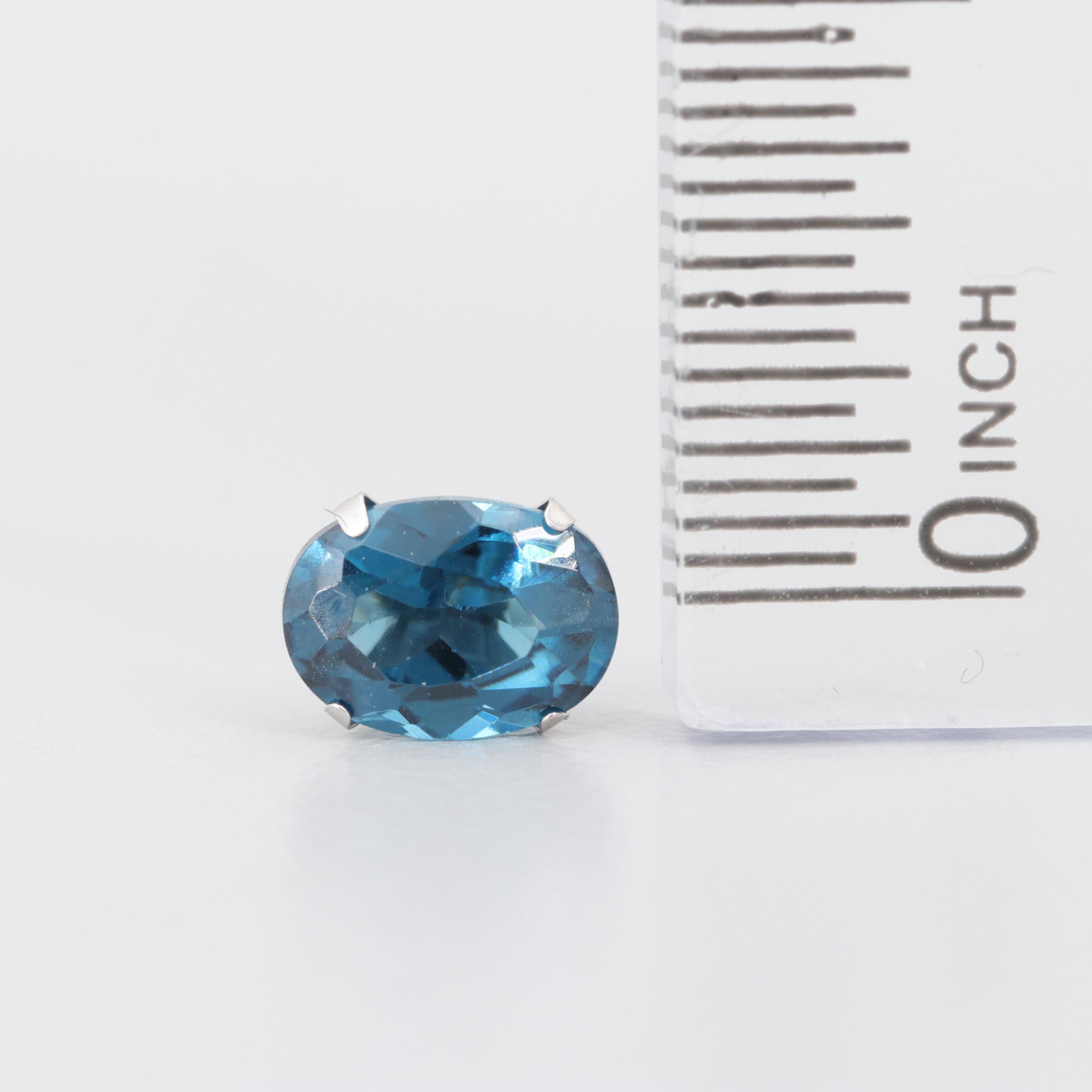 10K and 14K White Gold Blue Glass Stud Earrings