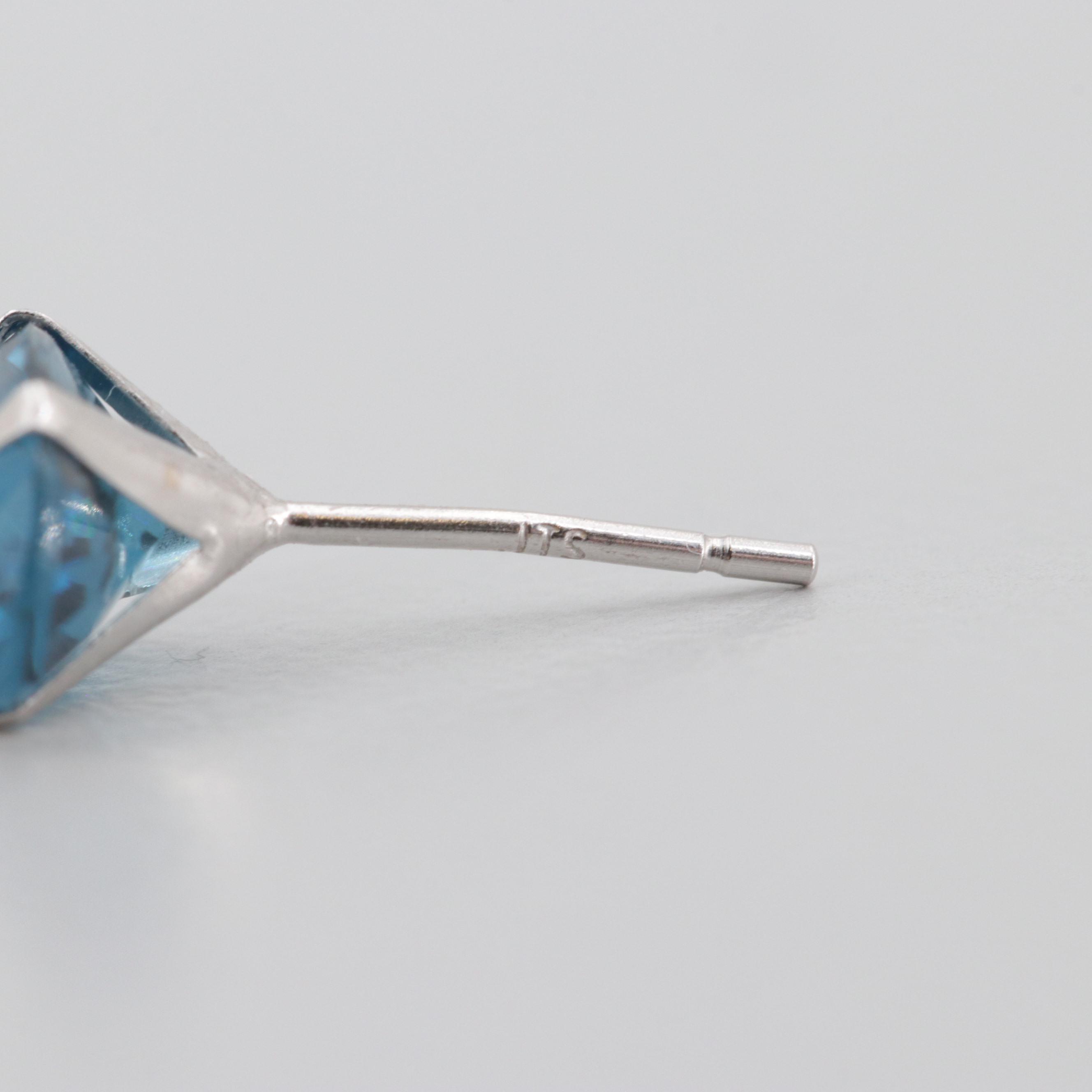 10K and 14K White Gold Blue Glass Stud Earrings